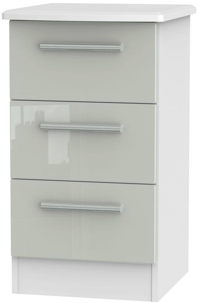 Knightsbridge Bedside Cabinet - 3 Drawer - Cashmere Gloss and White