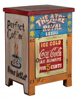 Kufri Hand Painted Vintage 1 Door Bedside Cabinet
