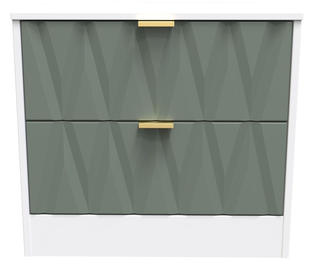 Las Vegas White and Green 2 Drawer Bedside Cabinet