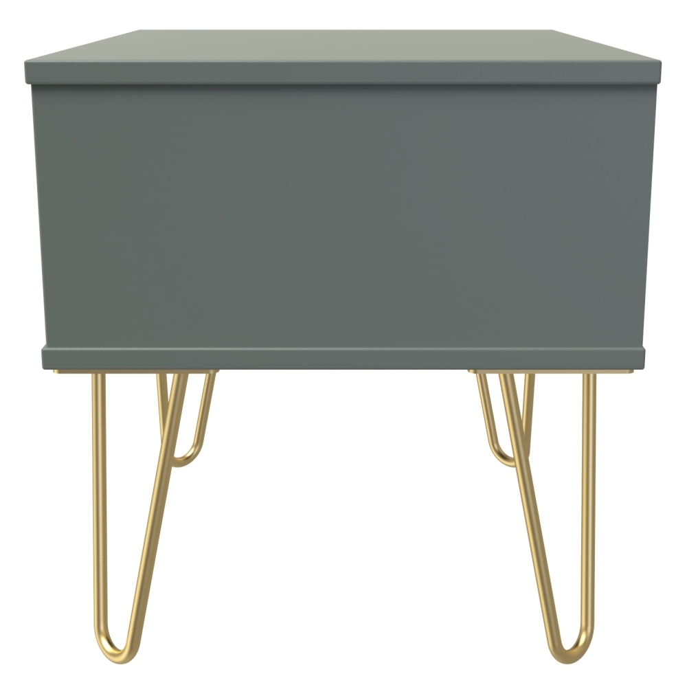 Linear Bedside Table - 1 Drawer - with Gold Hairpin Legs - Green