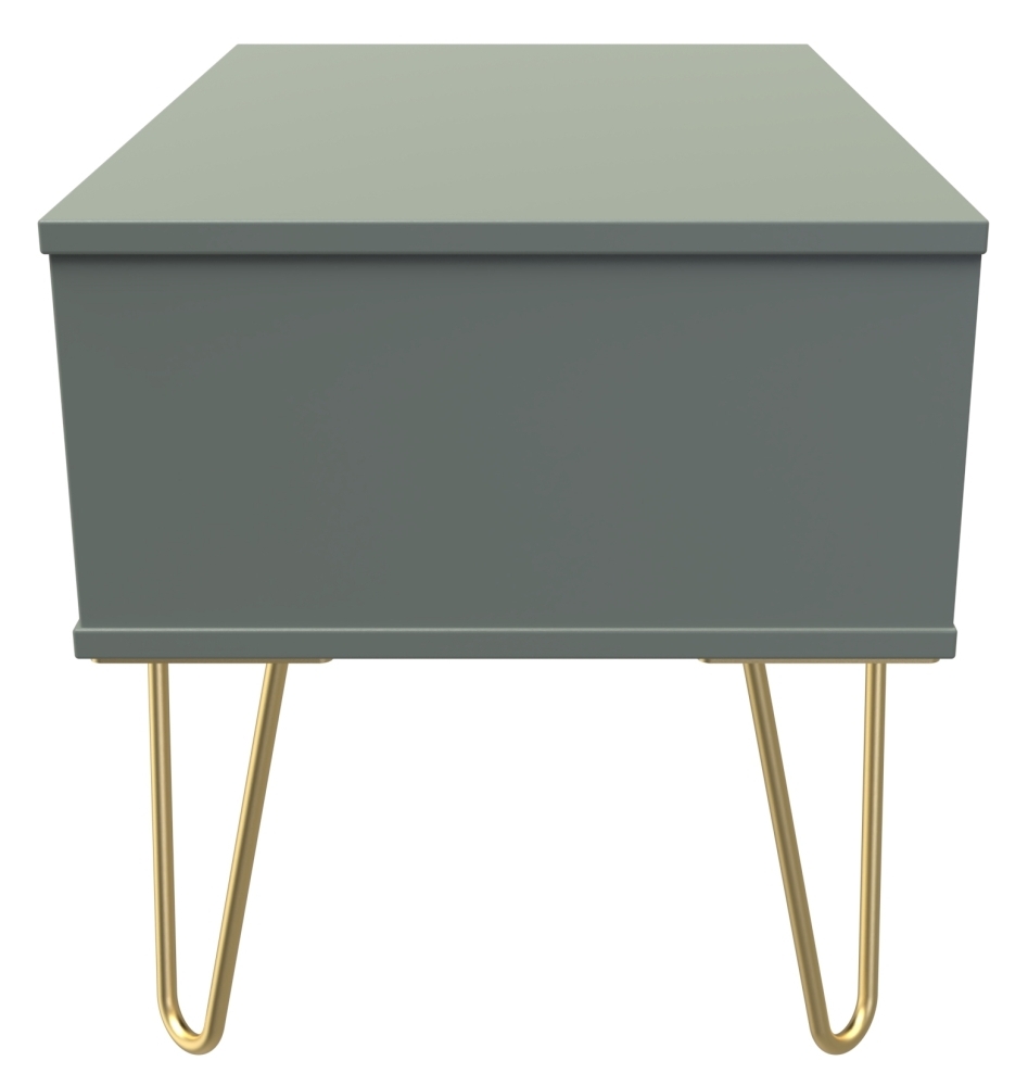 Linear Bedside Table - Wide - 1 Drawer - with Gold Hairpin Legs - Green