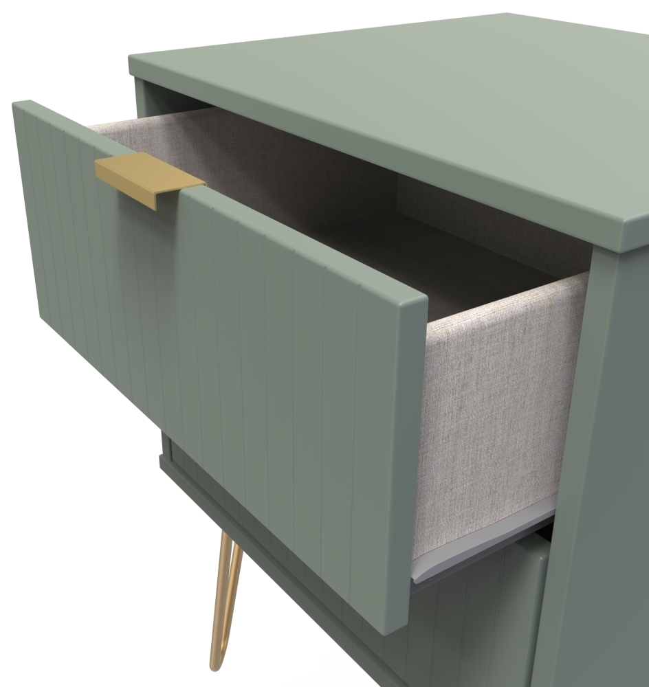Linear Bedside Cabinet - 2 Drawer - with Gold Hairpin Legs - Green