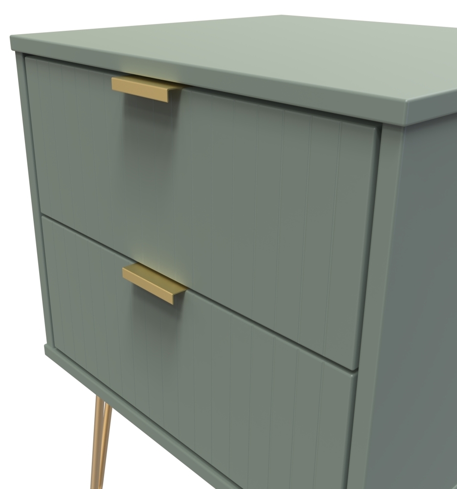 Linear Bedside Cabinet - 2 Drawer - with Gold Hairpin Legs - Green