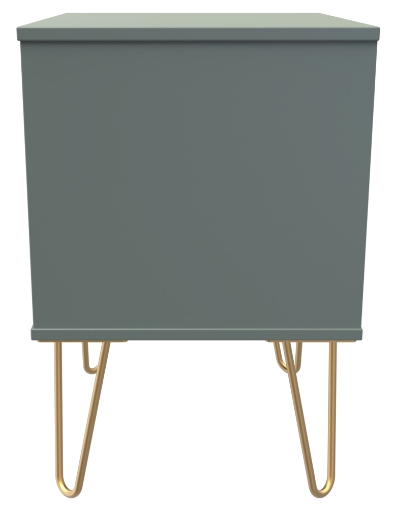 Linear Bedside Cabinet - 2 Drawer - with Gold Hairpin Legs - Green