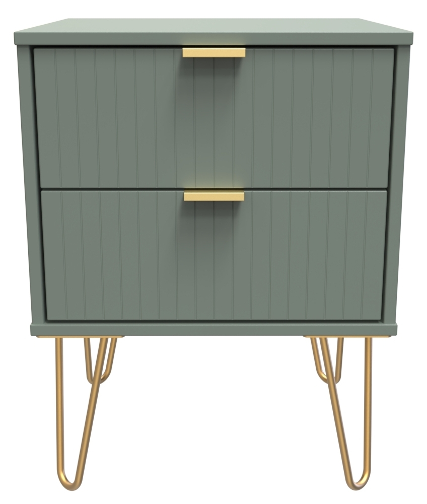 Linear Bedside Cabinet - 2 Drawer - with Gold Hairpin Legs - Green