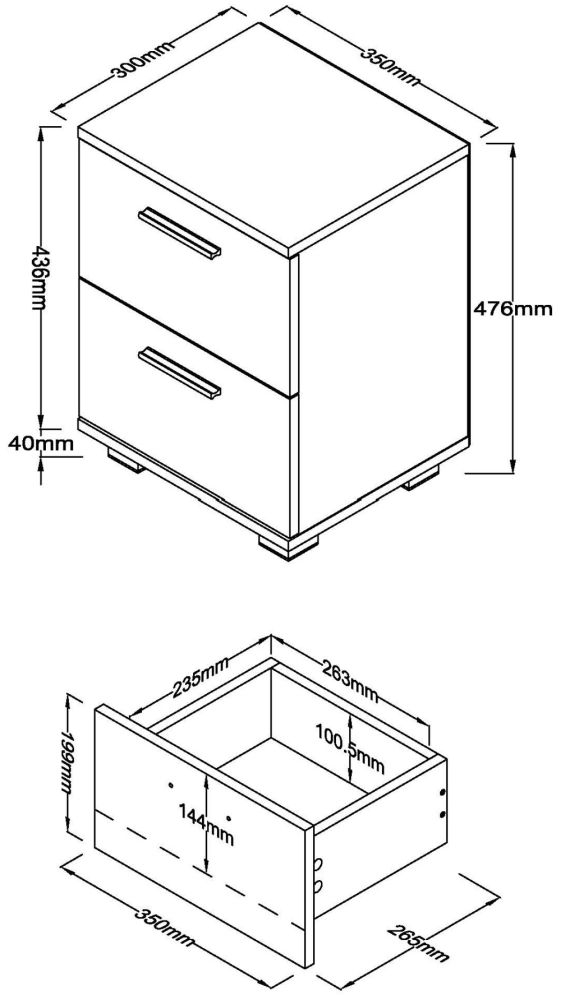 Lido Bedside Cabinet - 2 Drawer - White