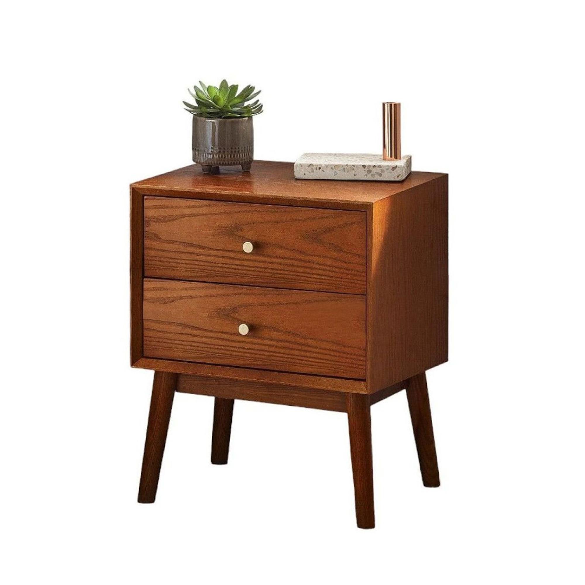 Lowry Bedside Cabinet - 2 Drawer - Cherry Wood - Retro Style