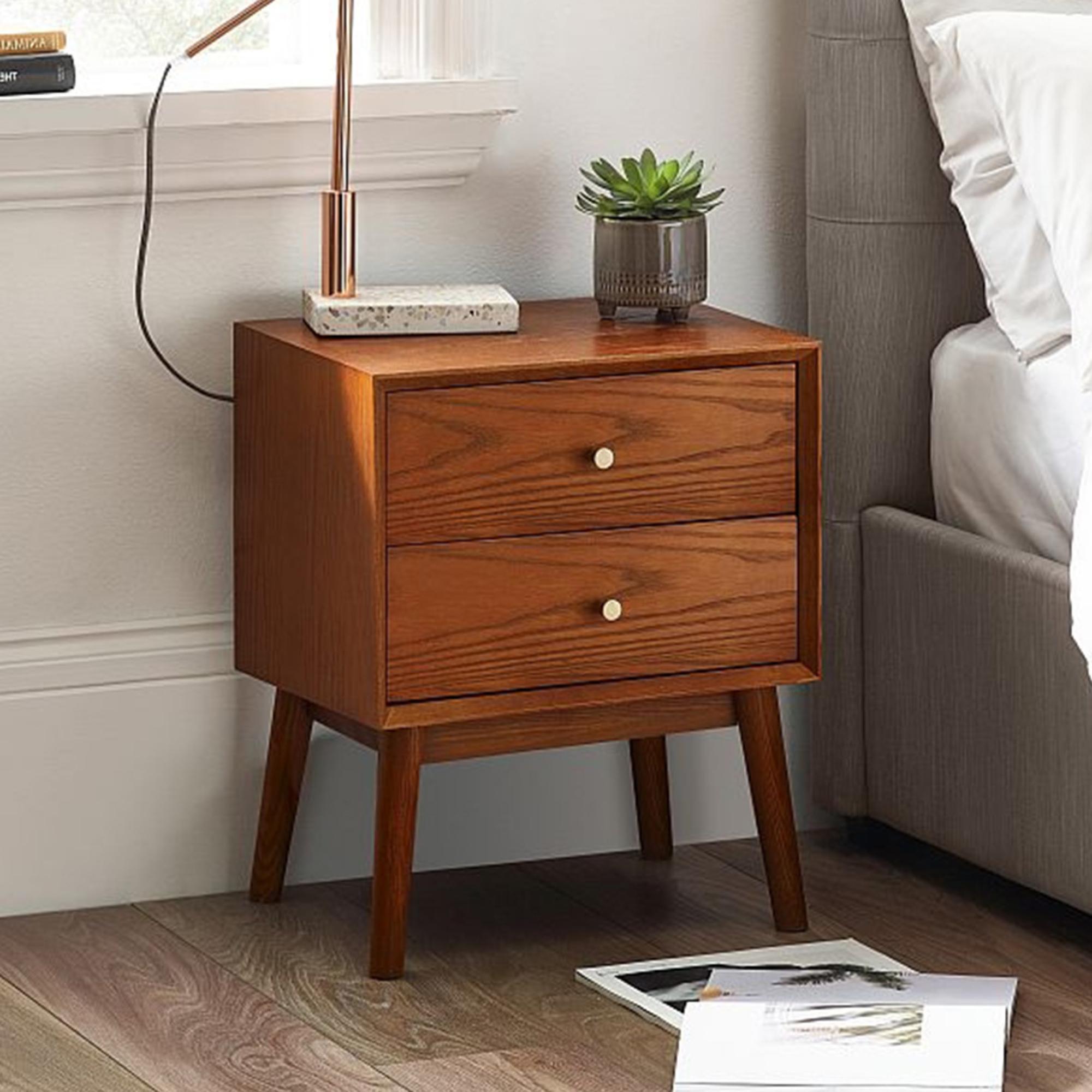 Lowry Bedside Cabinet - 2 Drawer - Cherry Wood - Retro Style