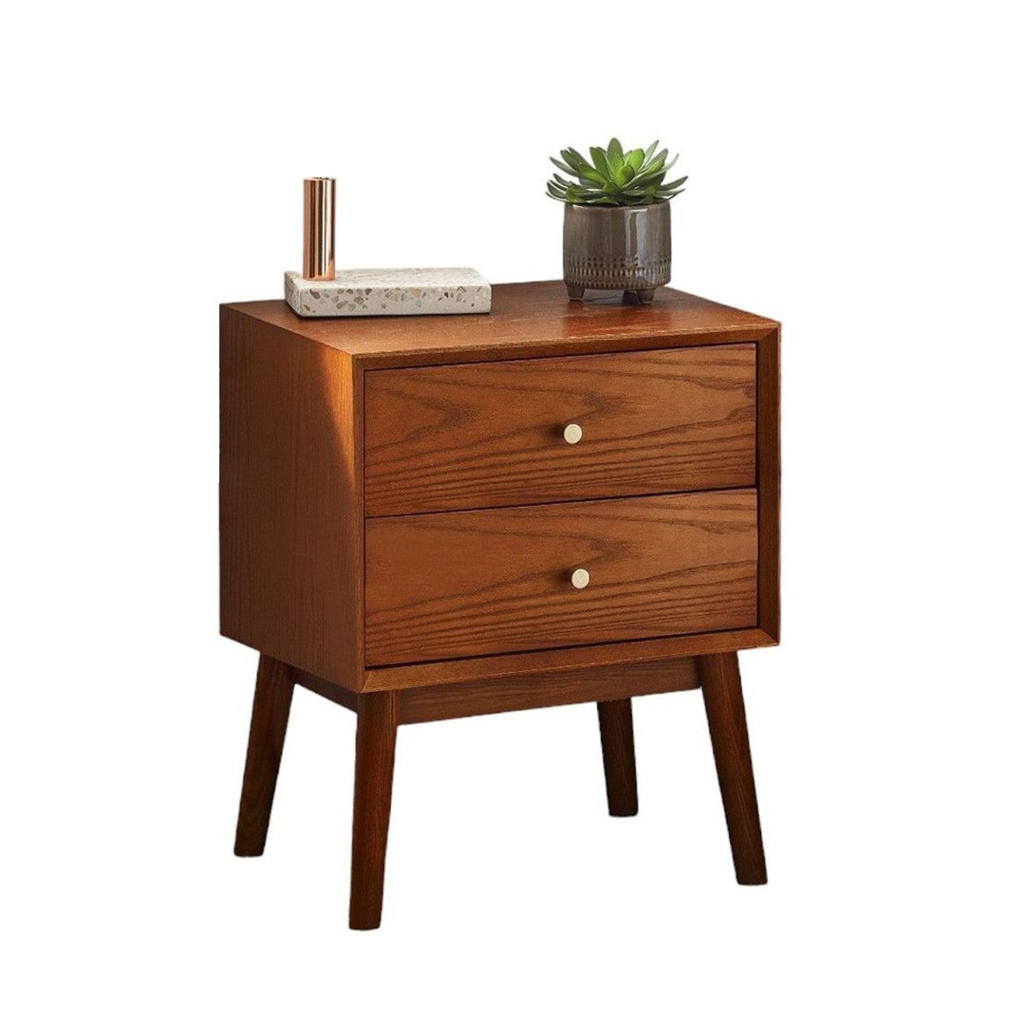 Lowry Bedside Cabinet - 2 Drawer - Cherry Wood - Retro Style