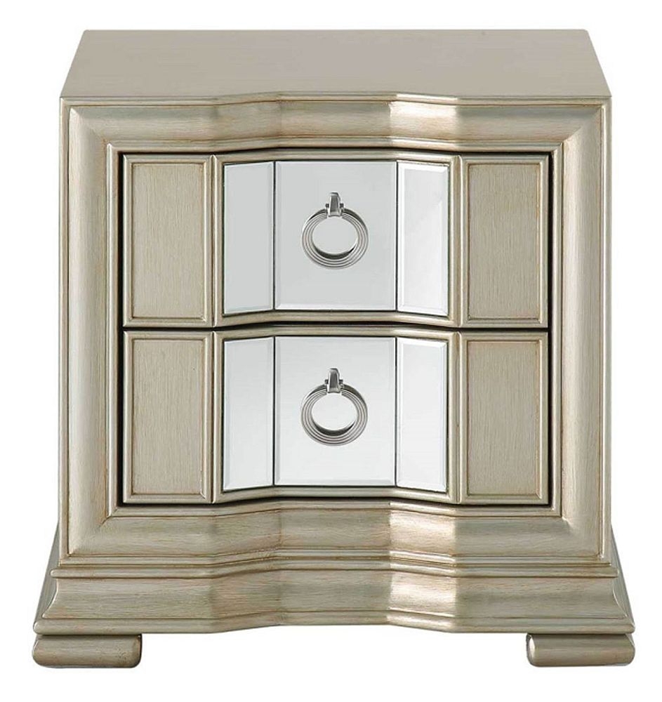 Lucca Bedside Cabinet - 2 Drawer - Mirrored - Champagne