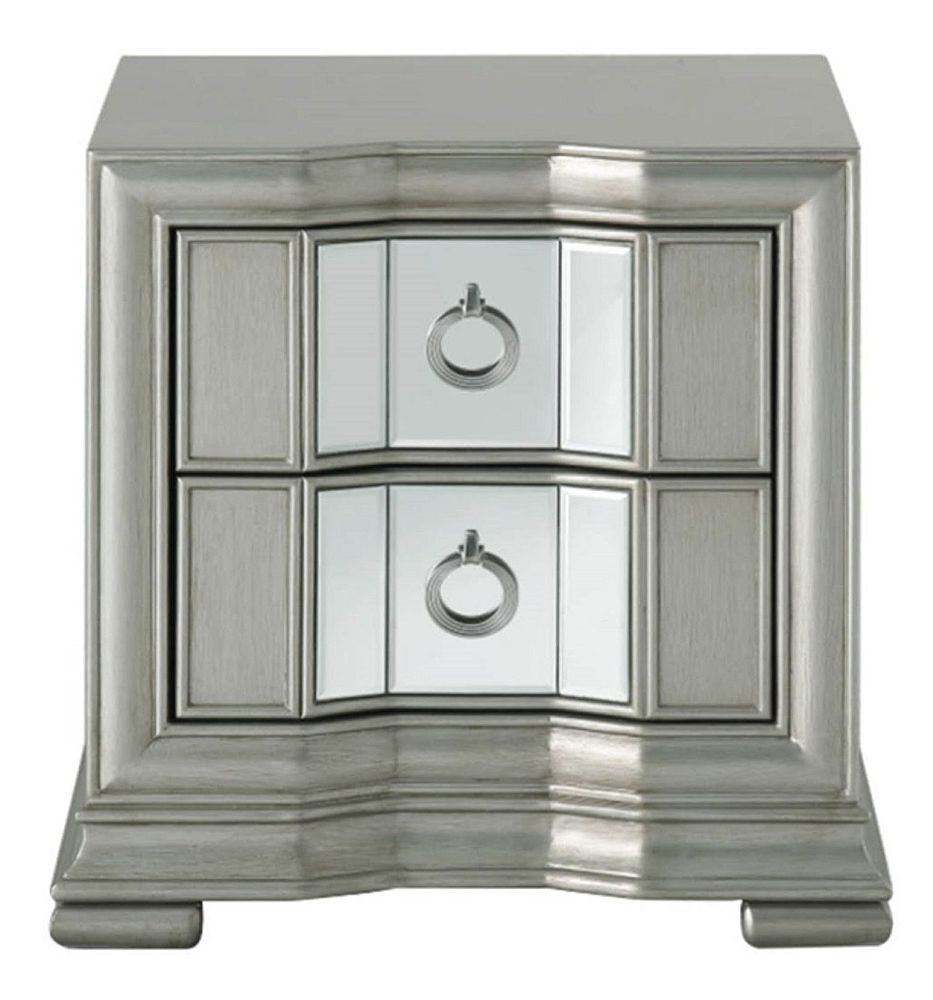 Lucca Bedside Cabinet - 2 Drawer - Mirrored - Grey