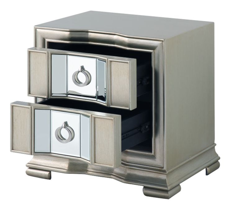 Lucca Bedside Cabinet - 2 Drawer - Mirrored - Grey