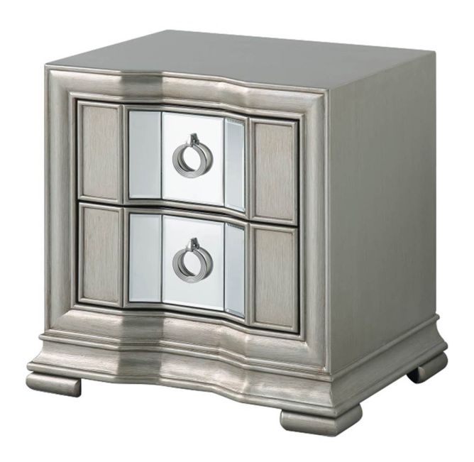 Lucca Bedside Cabinet - 2 Drawer - Mirrored - Grey