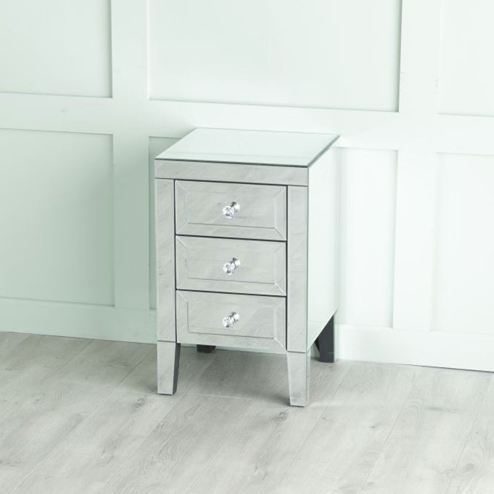 Lucia Bedside Cabinet - 3 Drawer - Mirrored