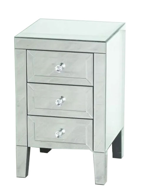 Lucia Bedside Cabinet - 3 Drawer - Mirrored