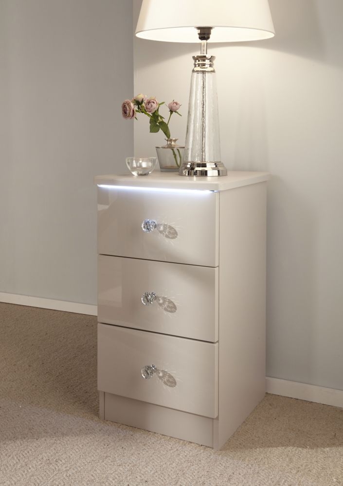 Lumiere Bedside Cabinet - 3 Drawer - Cashmere