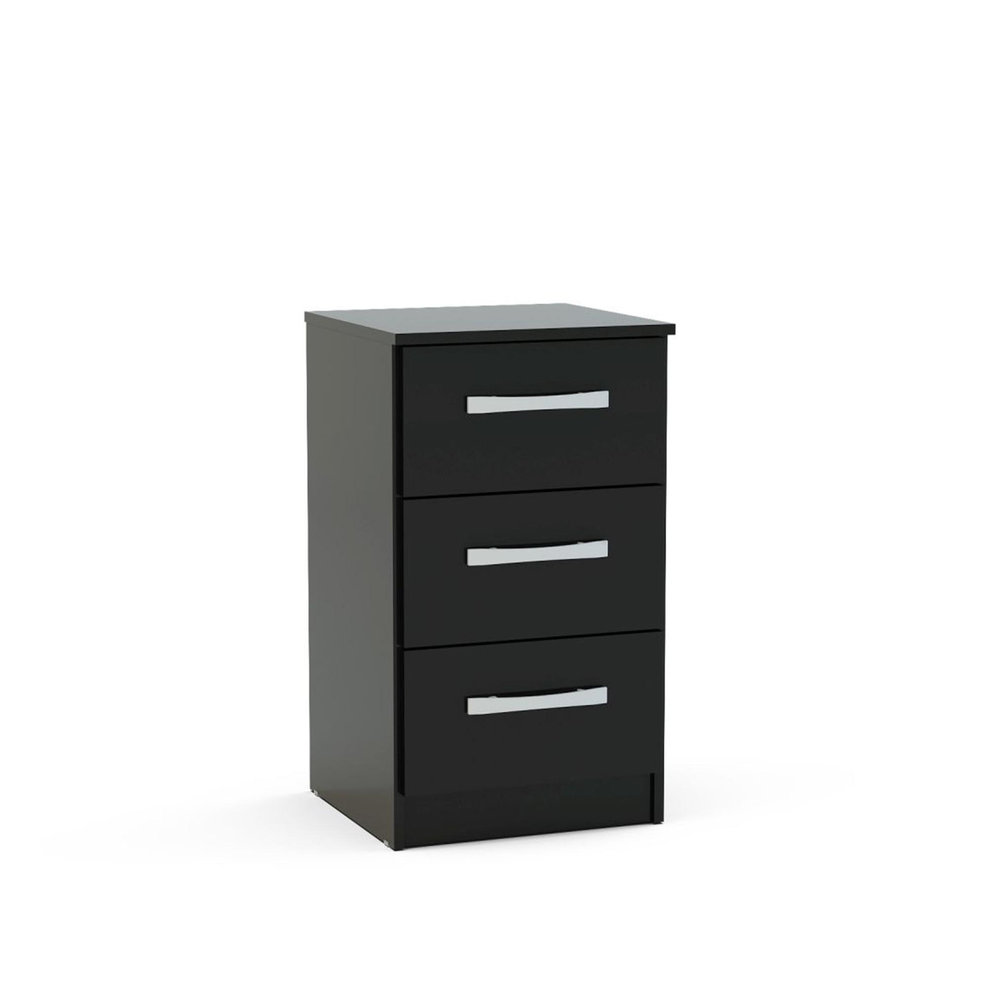 Lynx Bedside Cabinet - 3 Drawer - Black Gloss