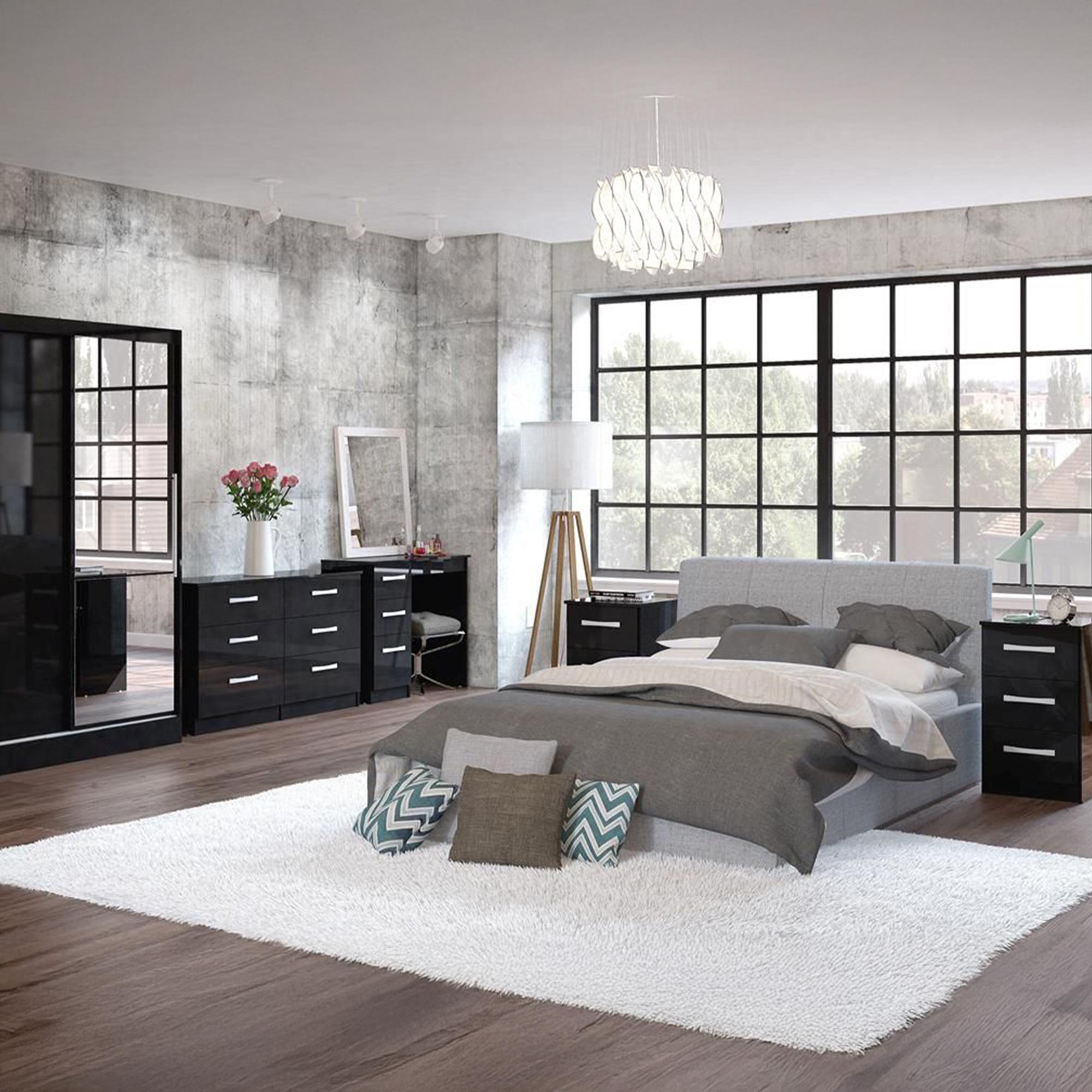 Lynx Bedside Cabinet - 3 Drawer - Black Gloss