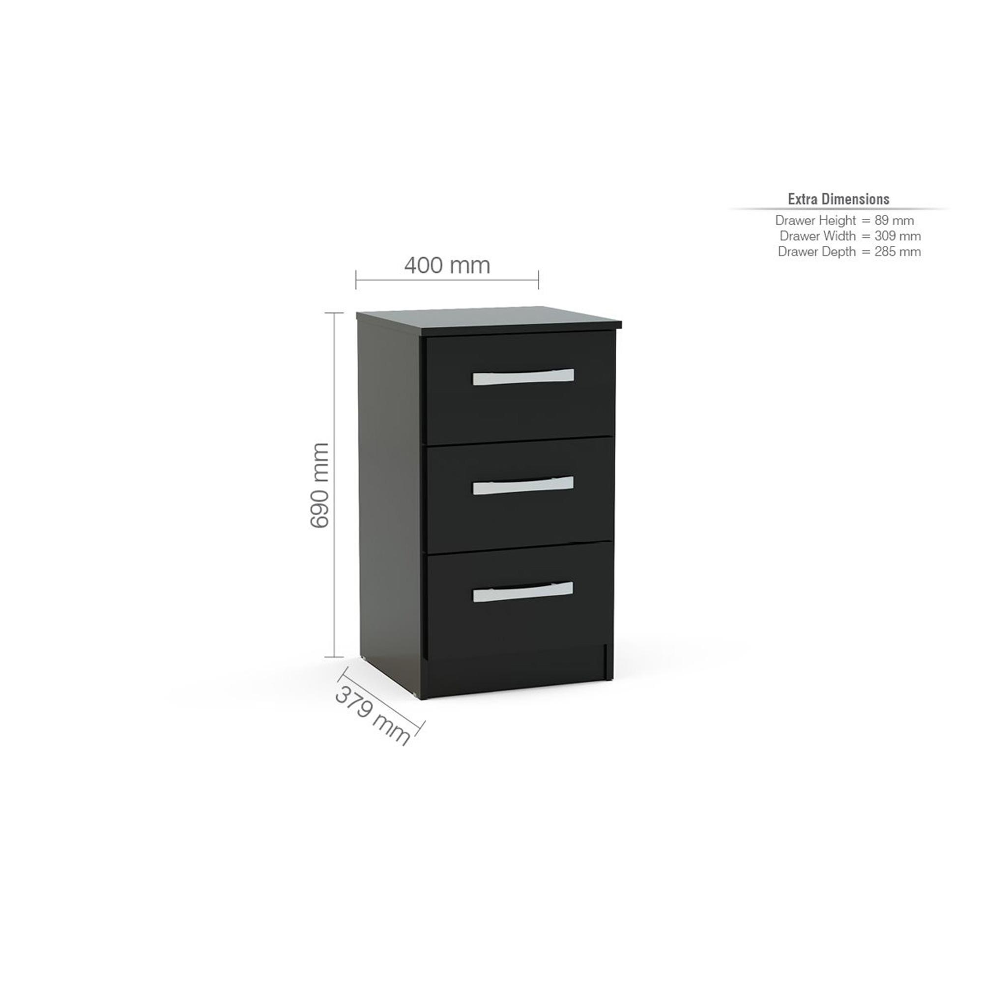 Lynx Bedside Cabinet - 3 Drawer - Black Gloss
