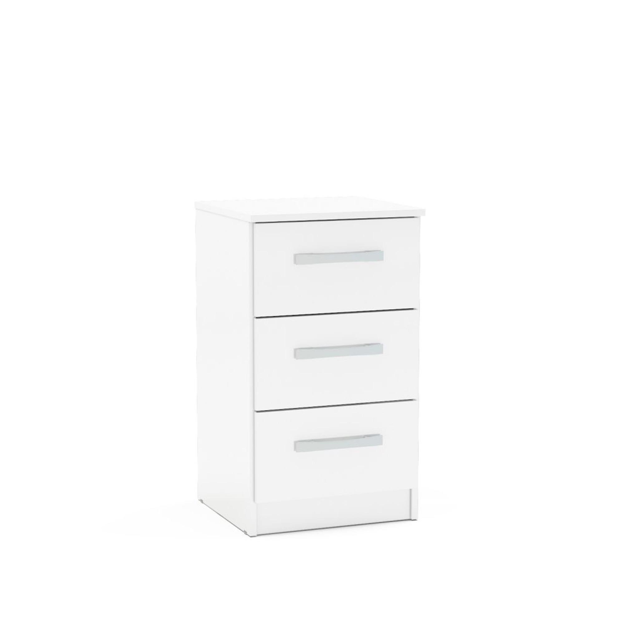 Lynx Bedside Cabinet - 3 Drawer - White Gloss