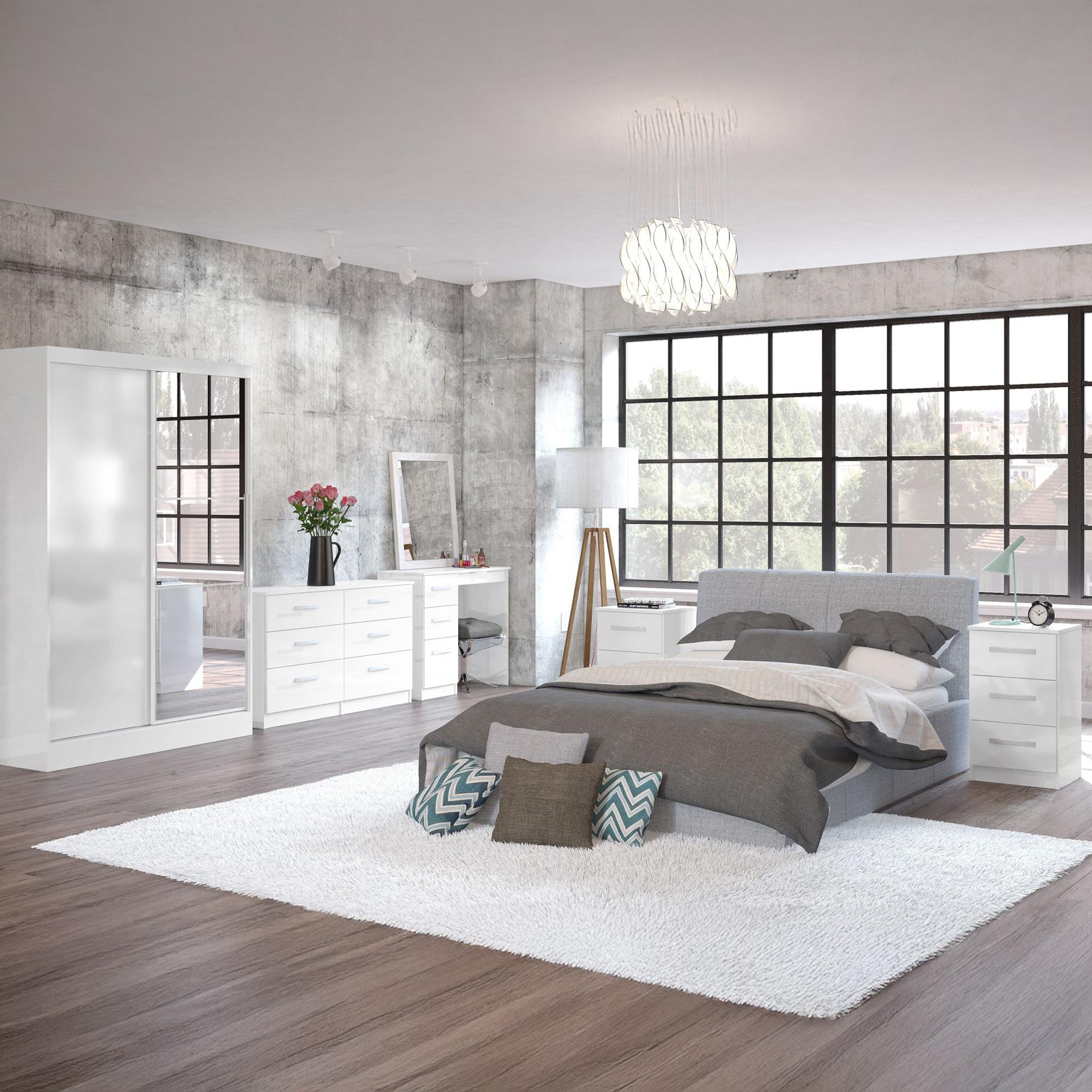 Lynx Bedside Cabinet - 3 Drawer - White Gloss