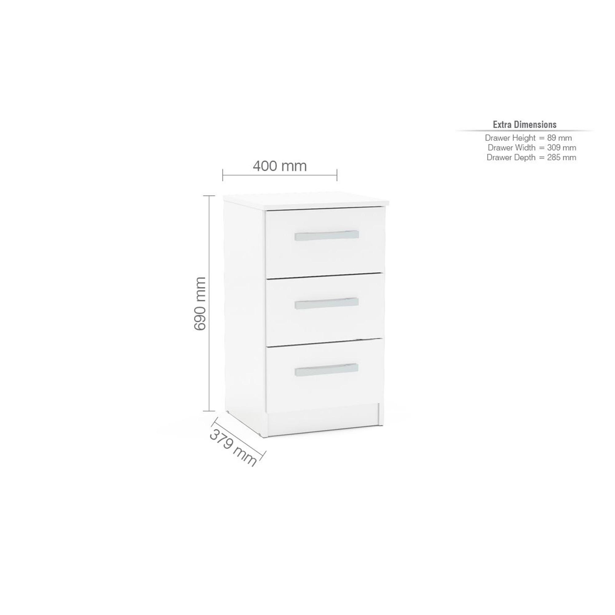 Lynx Bedside Cabinet - 3 Drawer - White Gloss