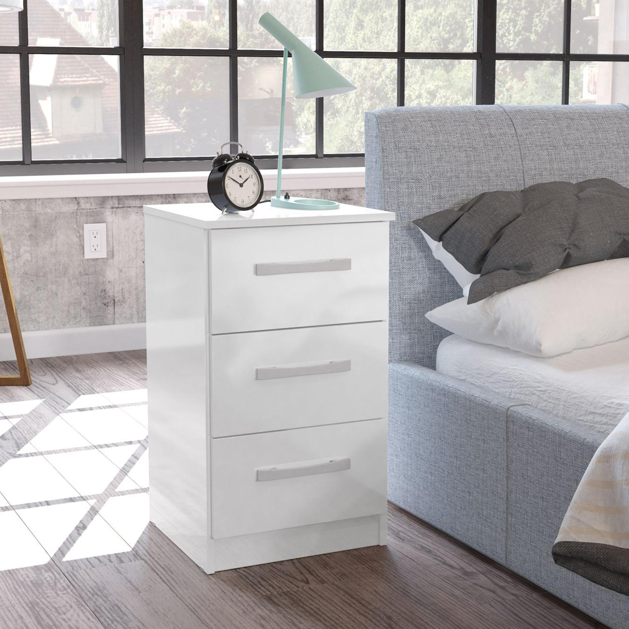 Lynx Bedside Cabinet - 3 Drawer - White Gloss