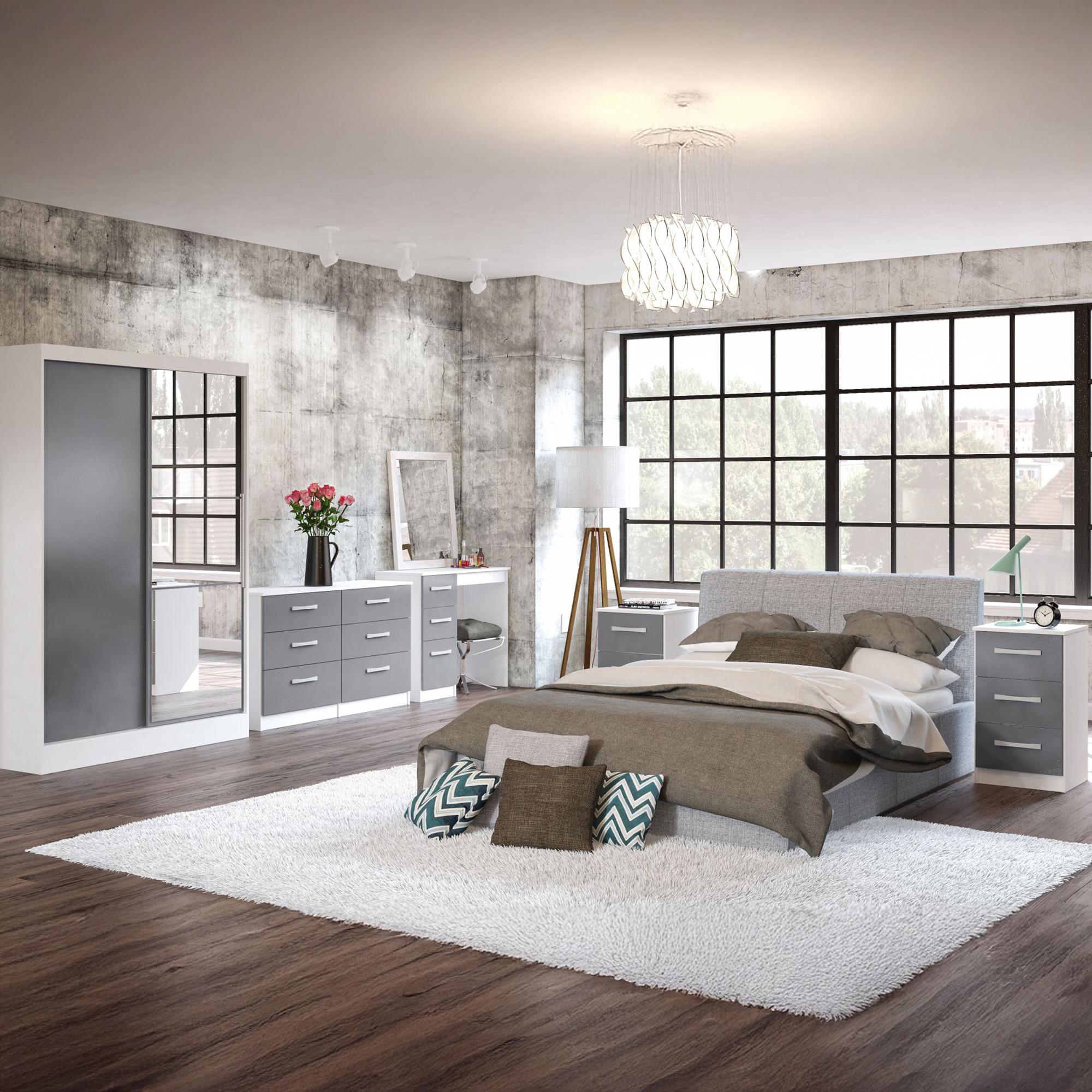 Lynx Bedside Cabinet - 3 Drawer - White and Grey Gloss