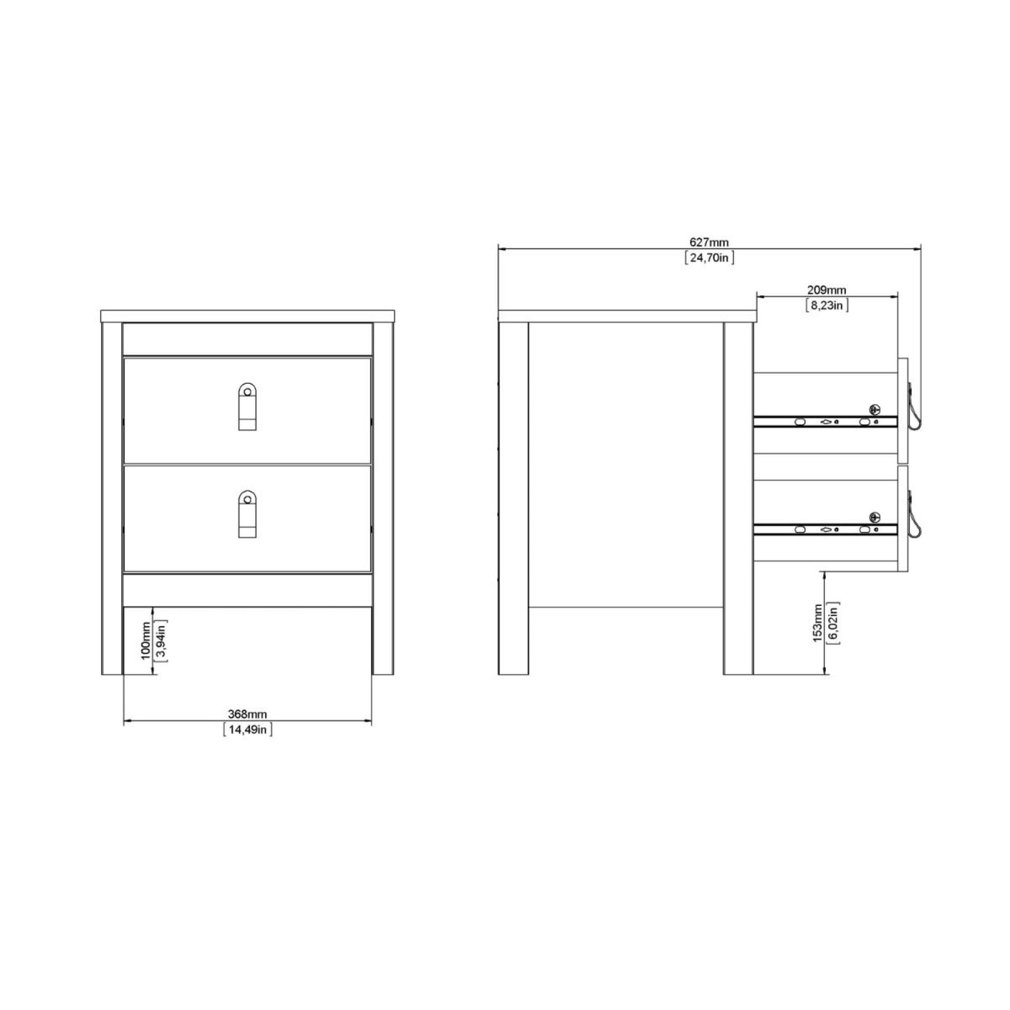 Madrid Jackson Hickory Oak 2 Drawer Bedside Table
