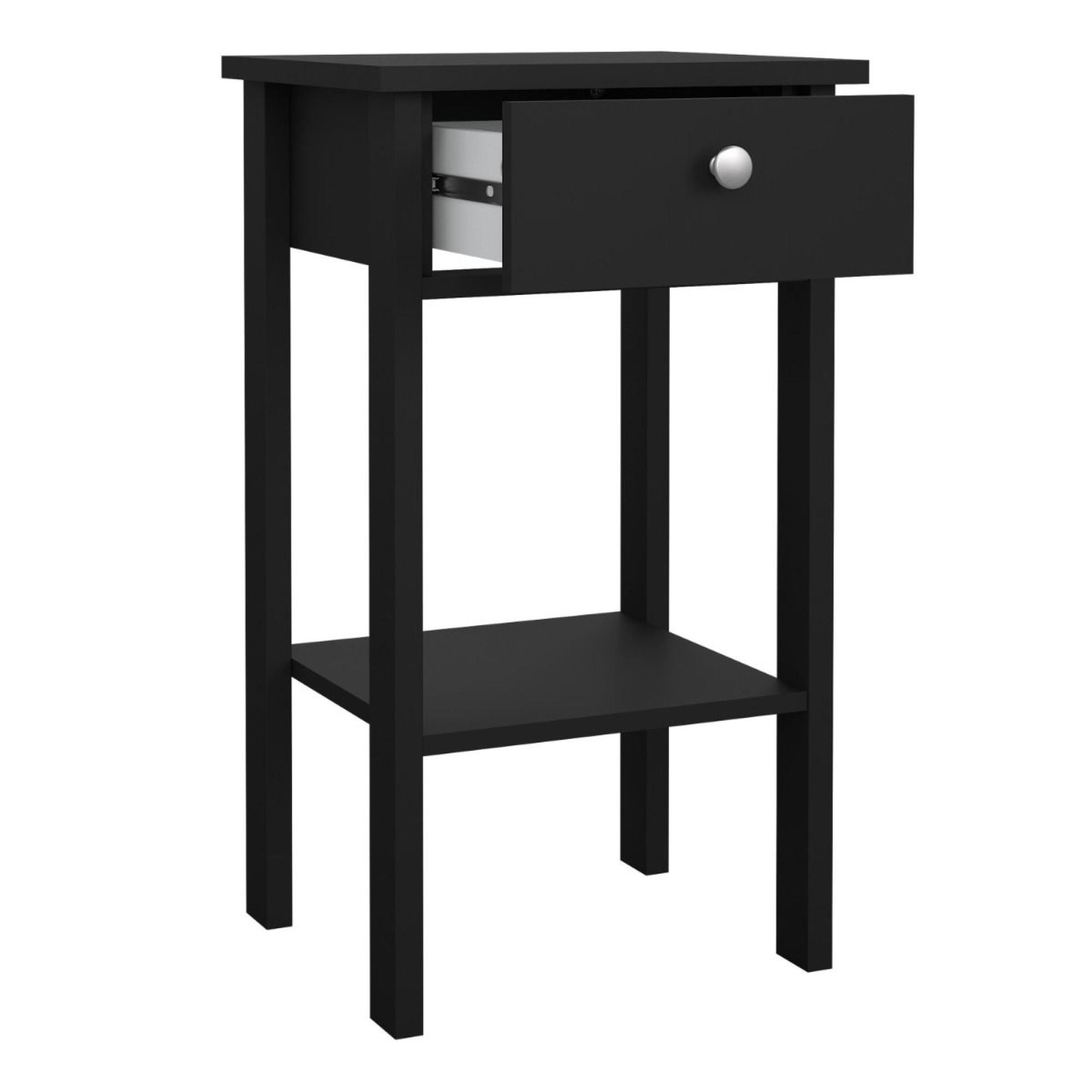 Madrid Matt Black 1 Drawer Bedside Table