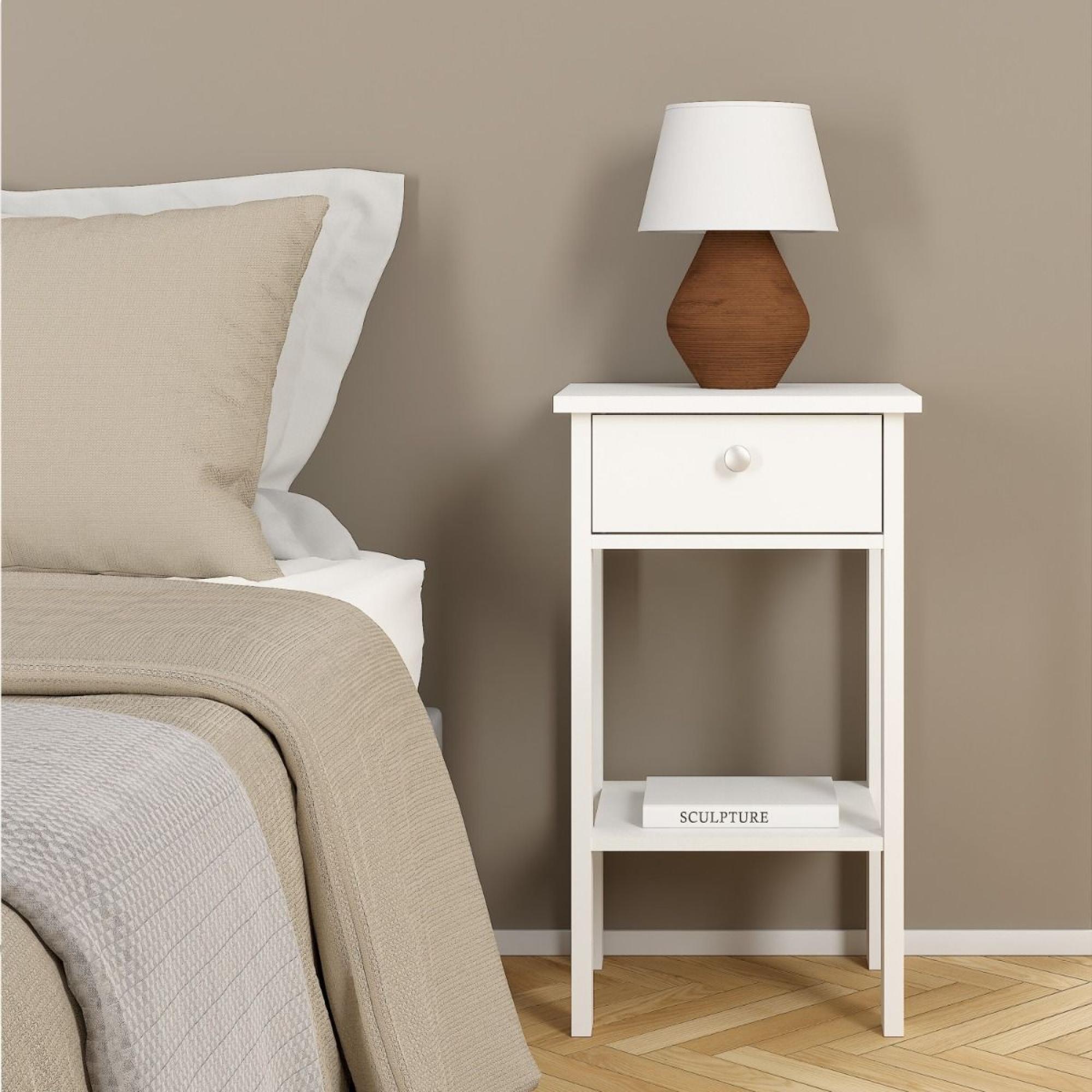Madrid White 1 Drawer Bedside Table