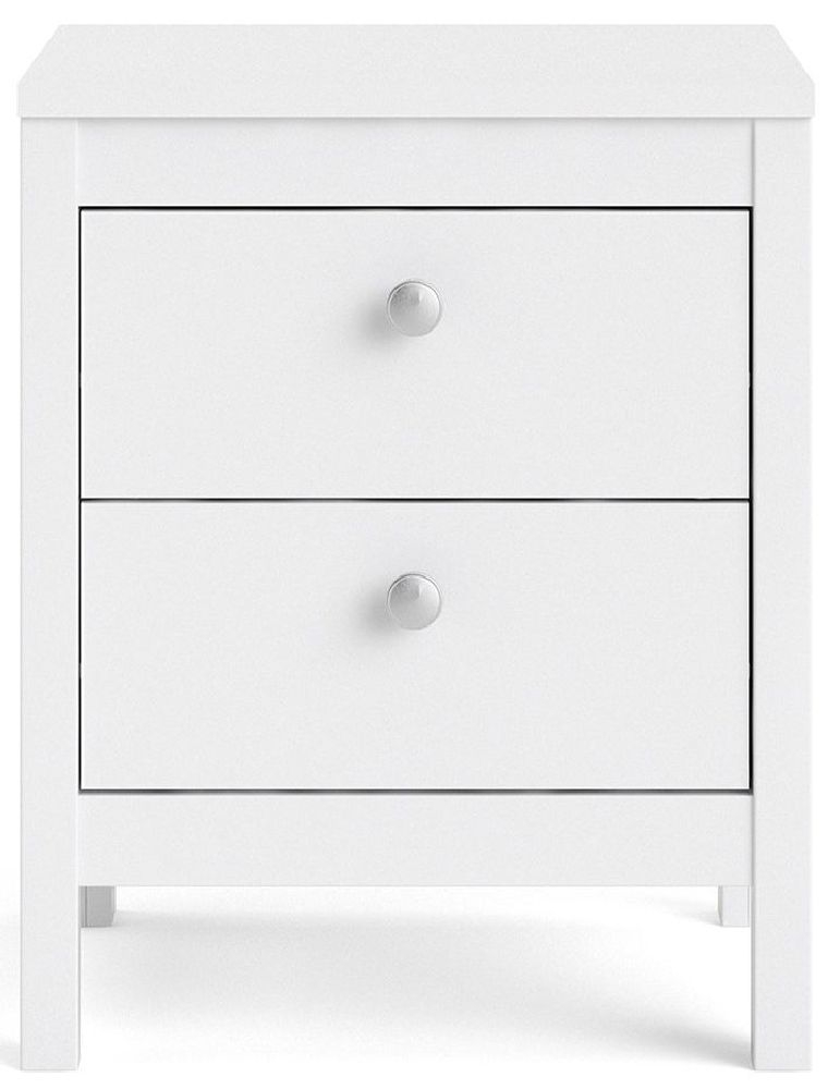 Madrid White 2 Drawer Bedside Cabinet