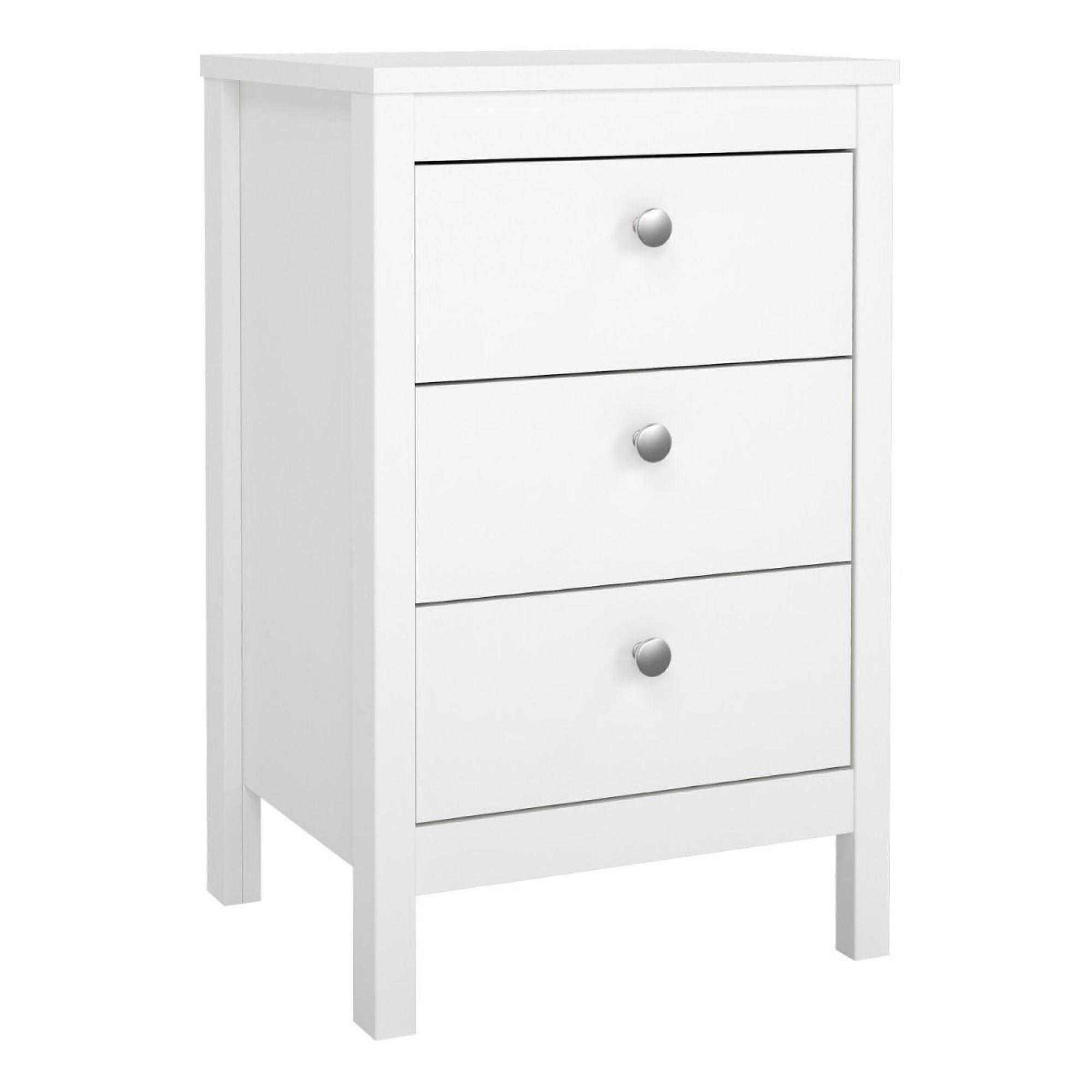 Madrid White 3 Drawer Bedside Table
