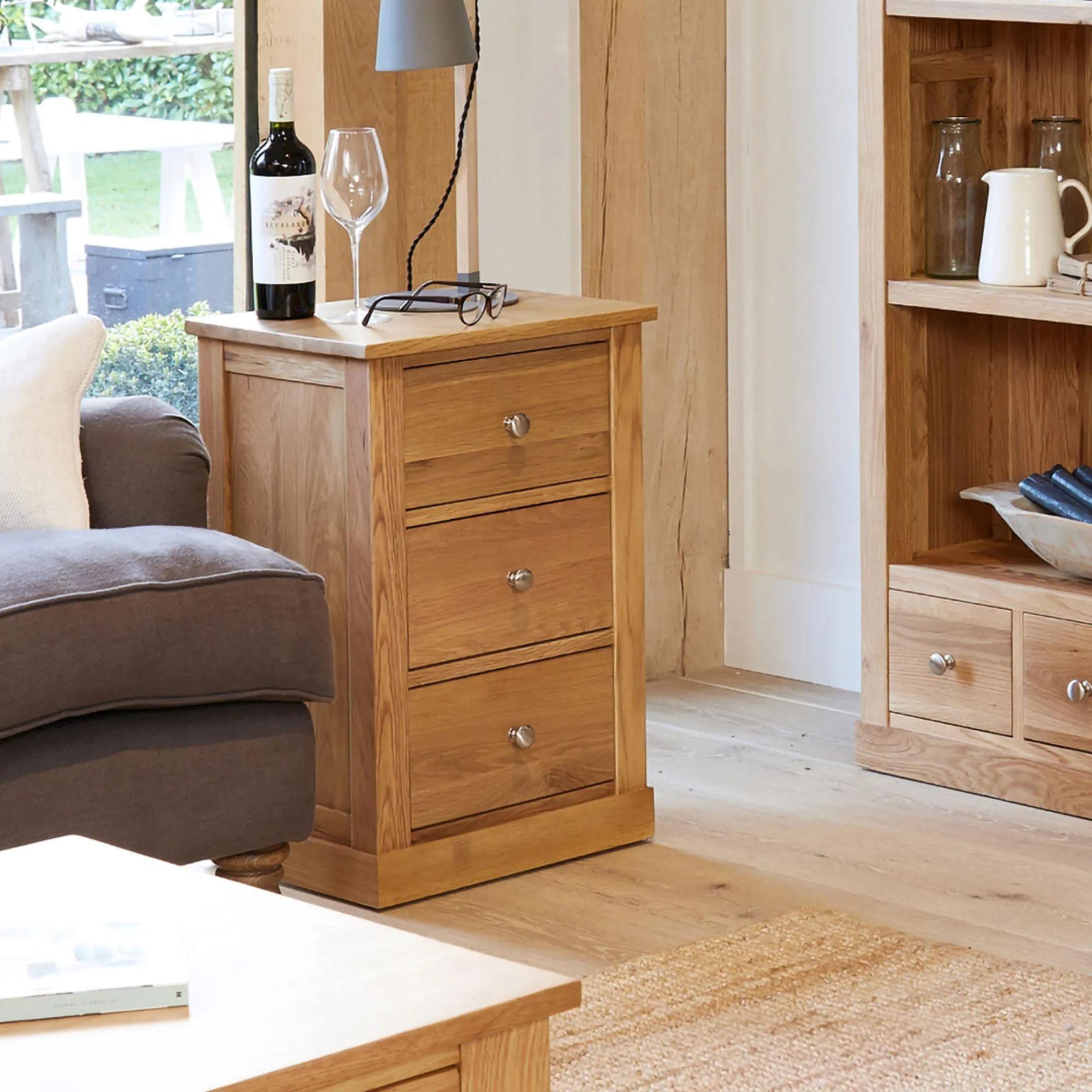 Mobel Oak Bedside Cabinet - 3 Drawer