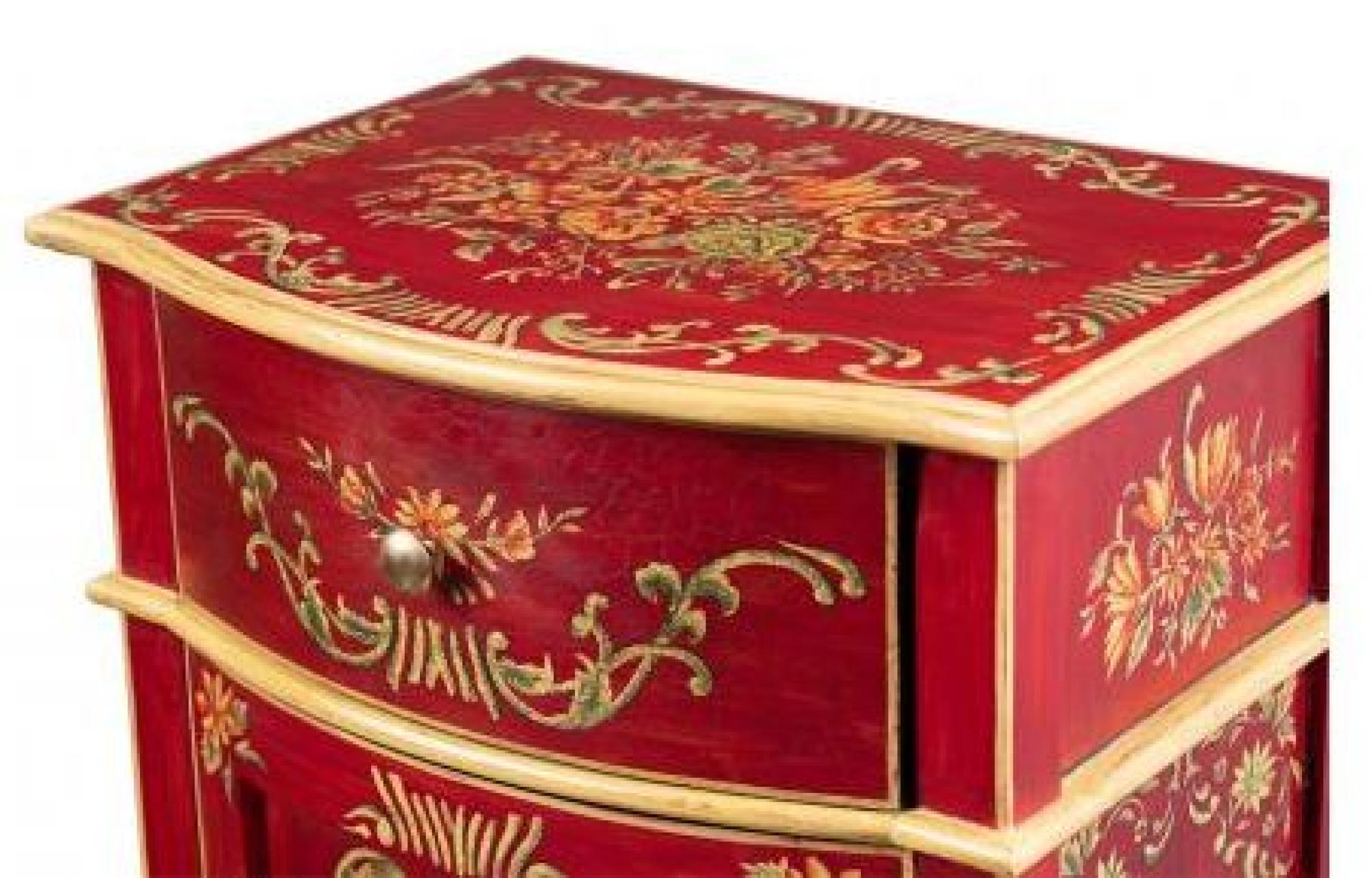 Meerut Red Floral Design 1 Door Bedside Cabinet