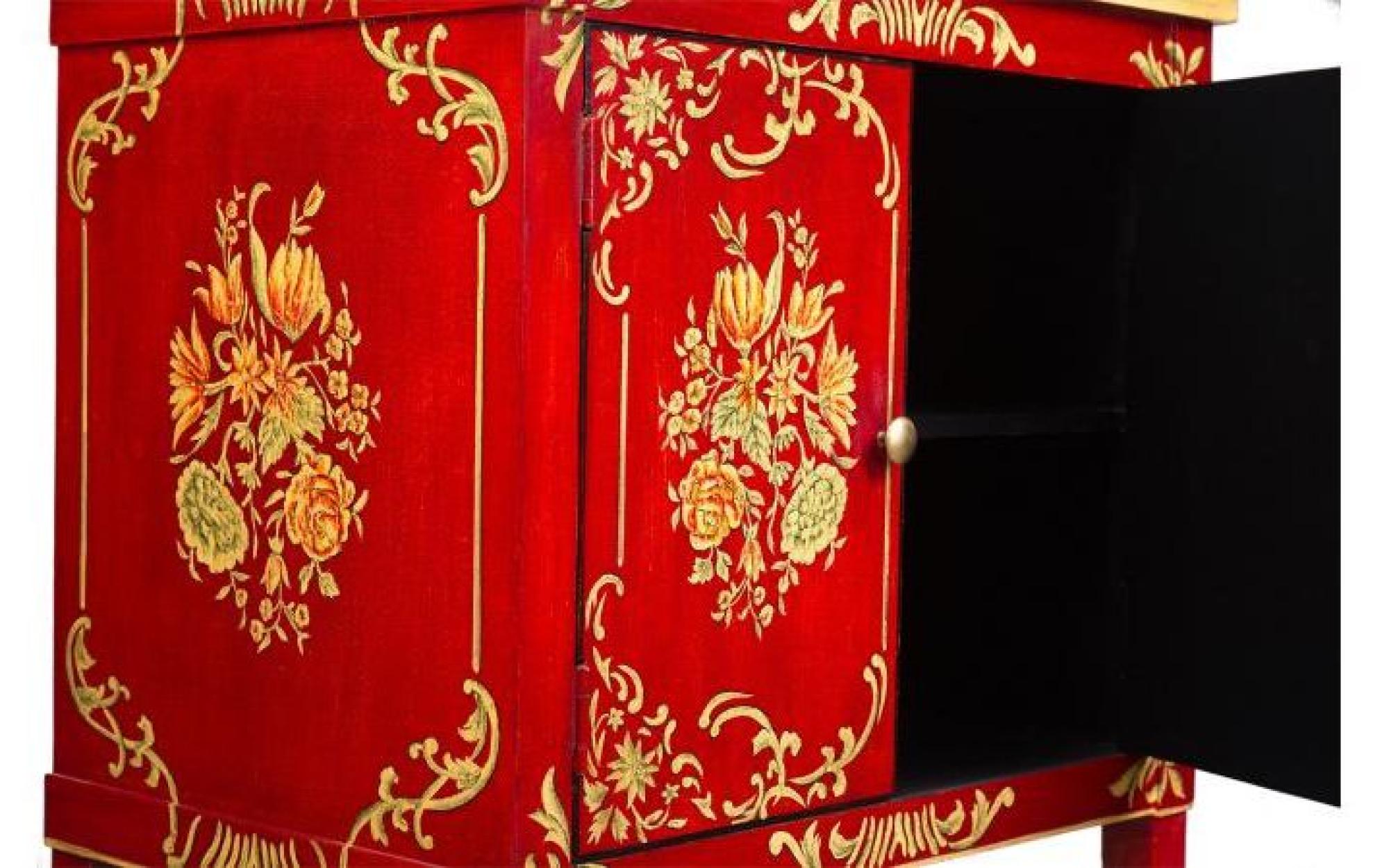 Meerut Red Floral Design 2 Door Bedside Cabinet