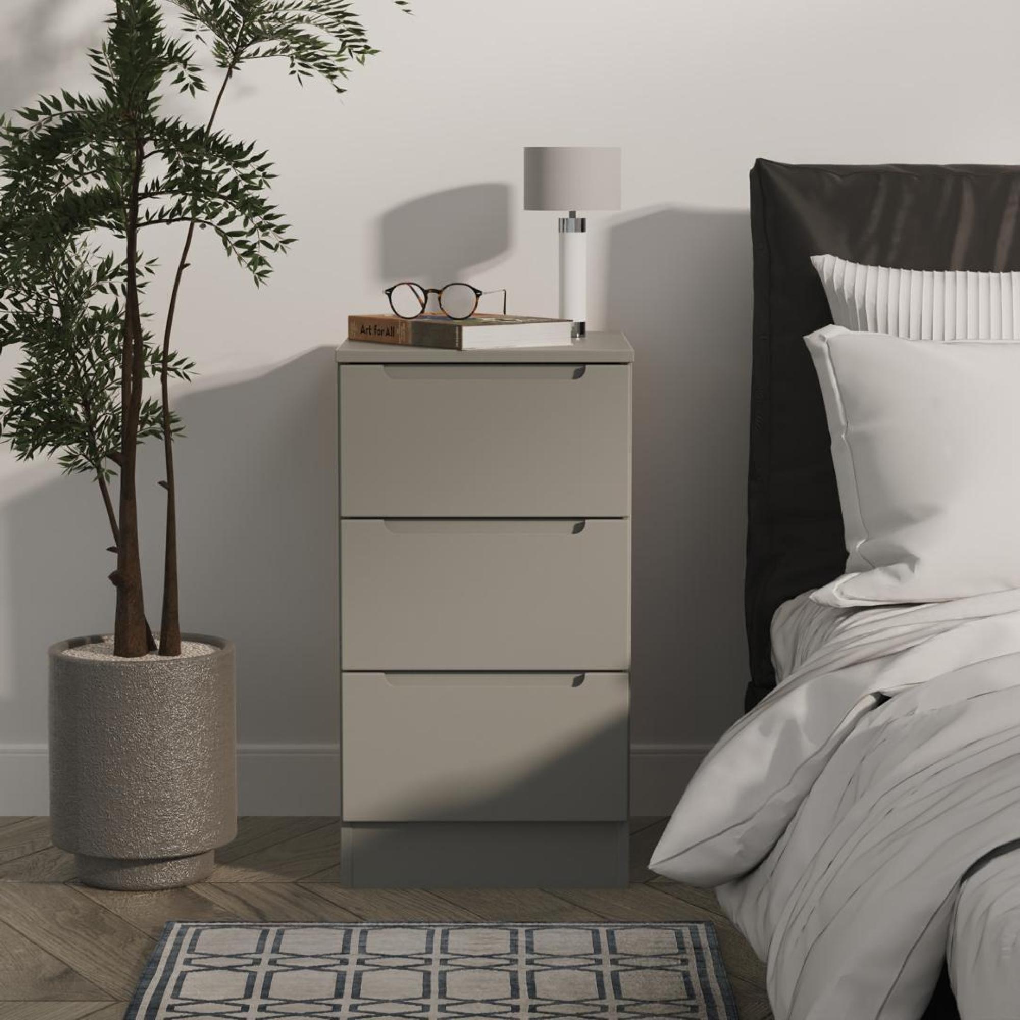 Milan Bedside Cabinet - 3 Drawer - Grey