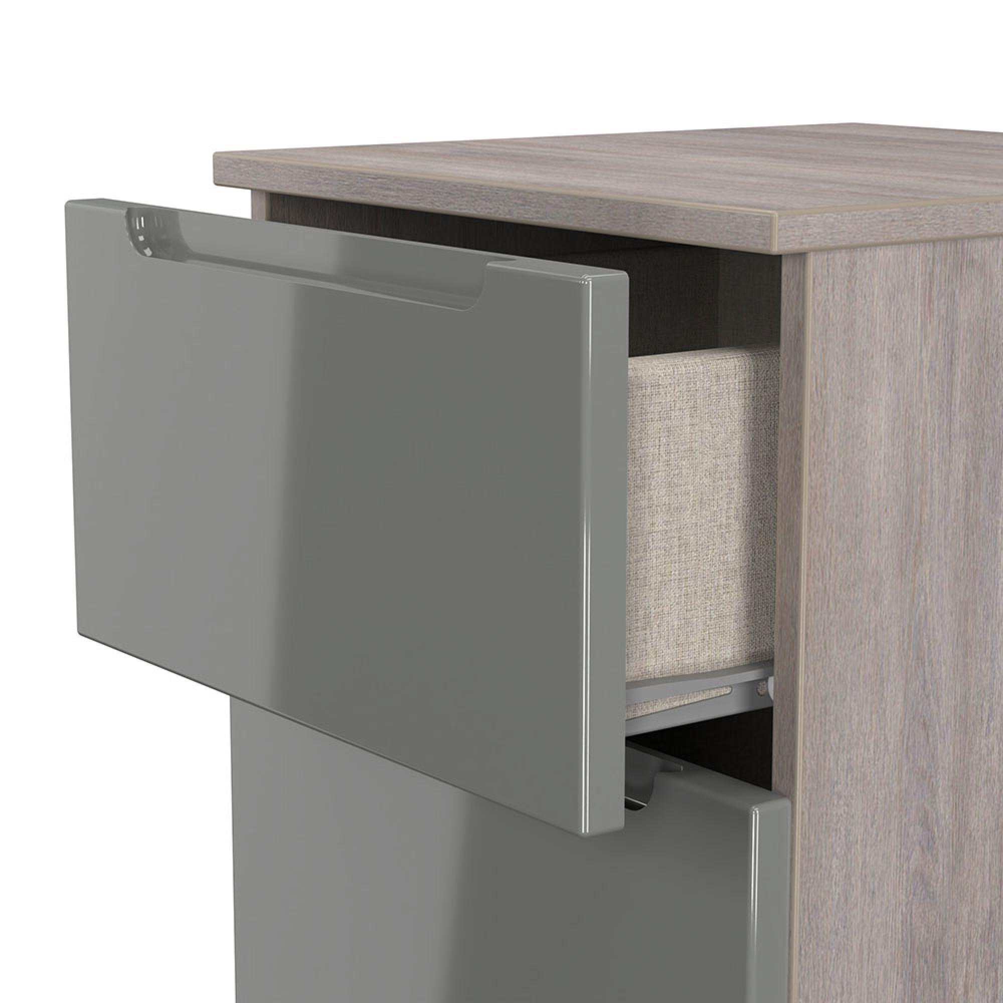 Milan Bedside Cabinet - 2 Drawer - Grey Gloss and Grey Oak