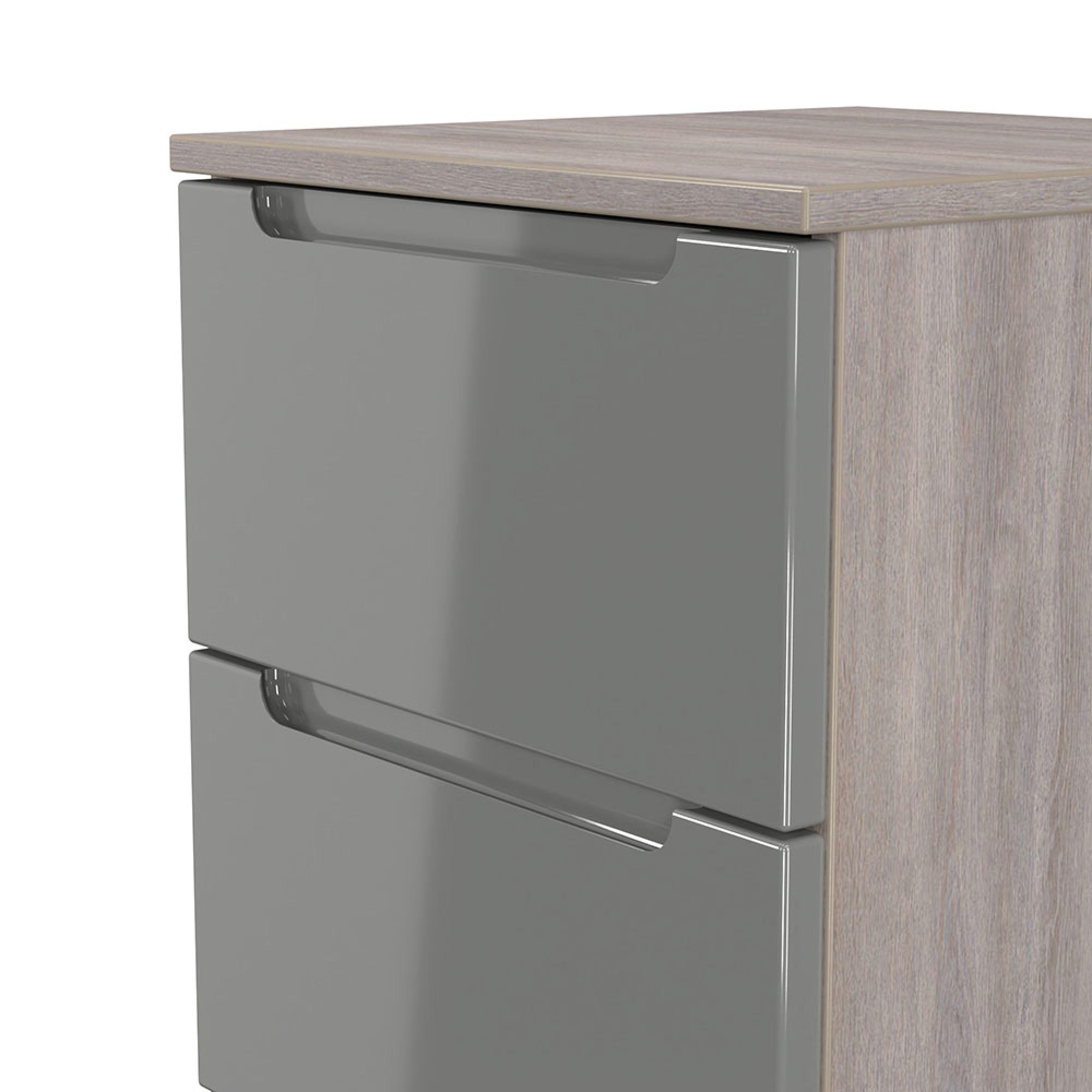 Milan Bedside Cabinet - 3 Drawer - Grey Gloss and Grey Oak