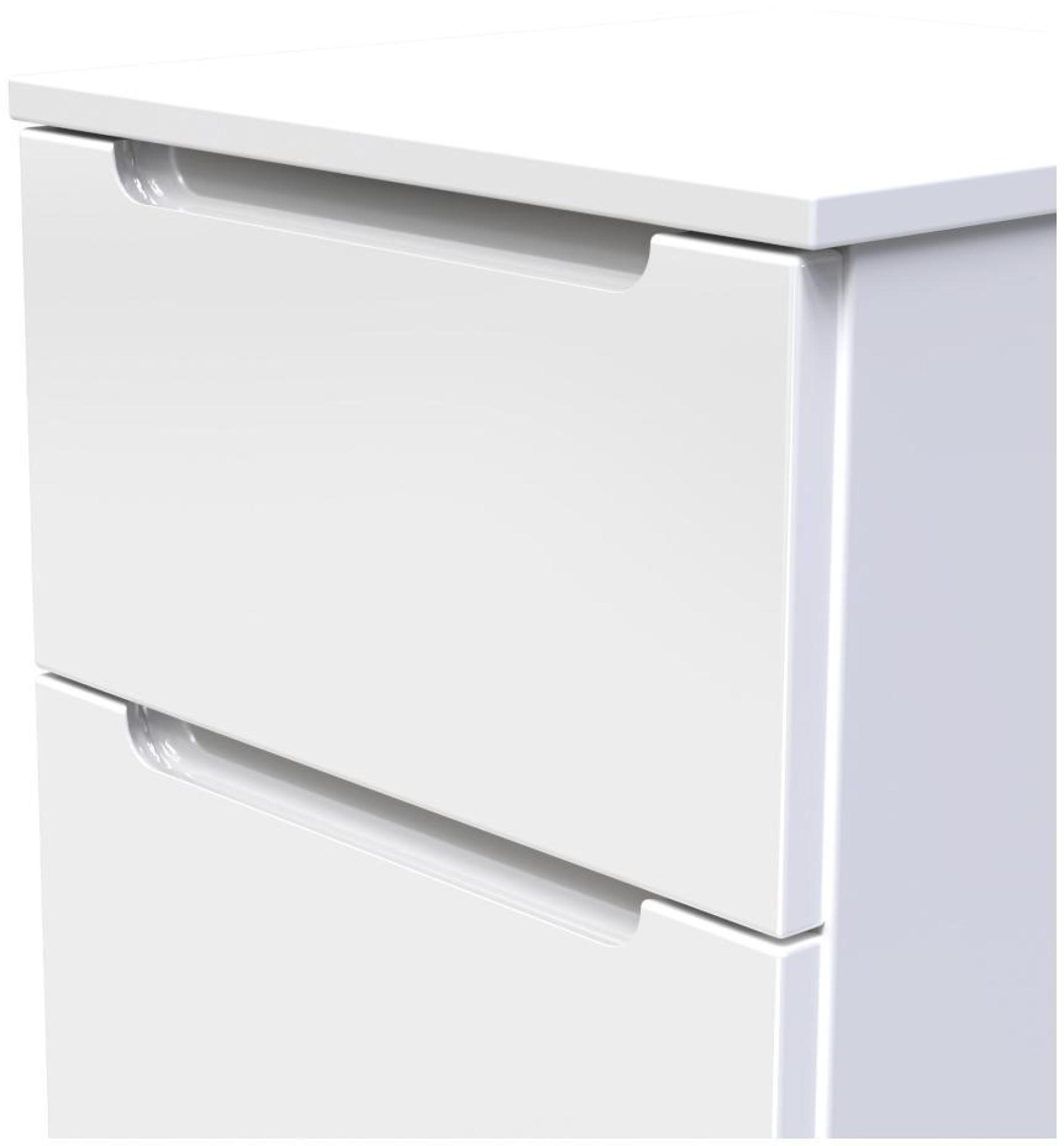 Milan Bedside Cabinet - 2 Drawer - White Gloss