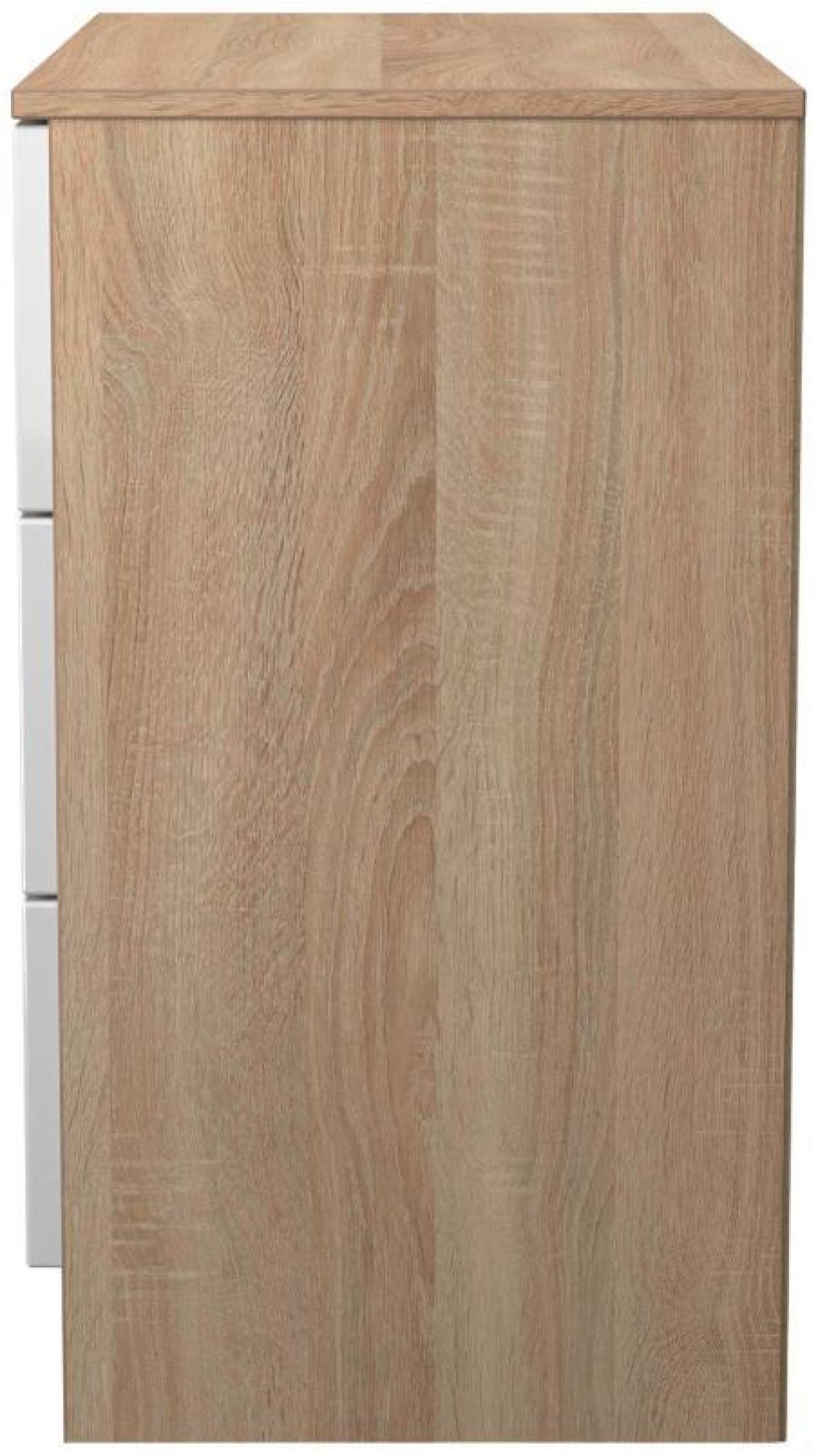 Milan Chest - Small - 3 Drawer - White Gloss and Oak