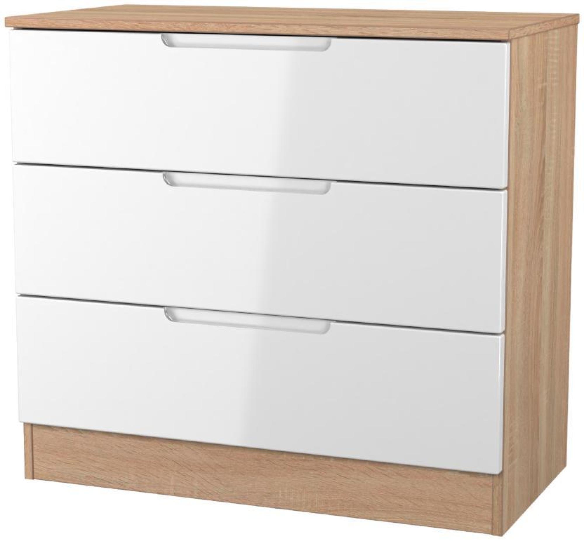 Milan Chest - Small - 3 Drawer - White Gloss and Oak