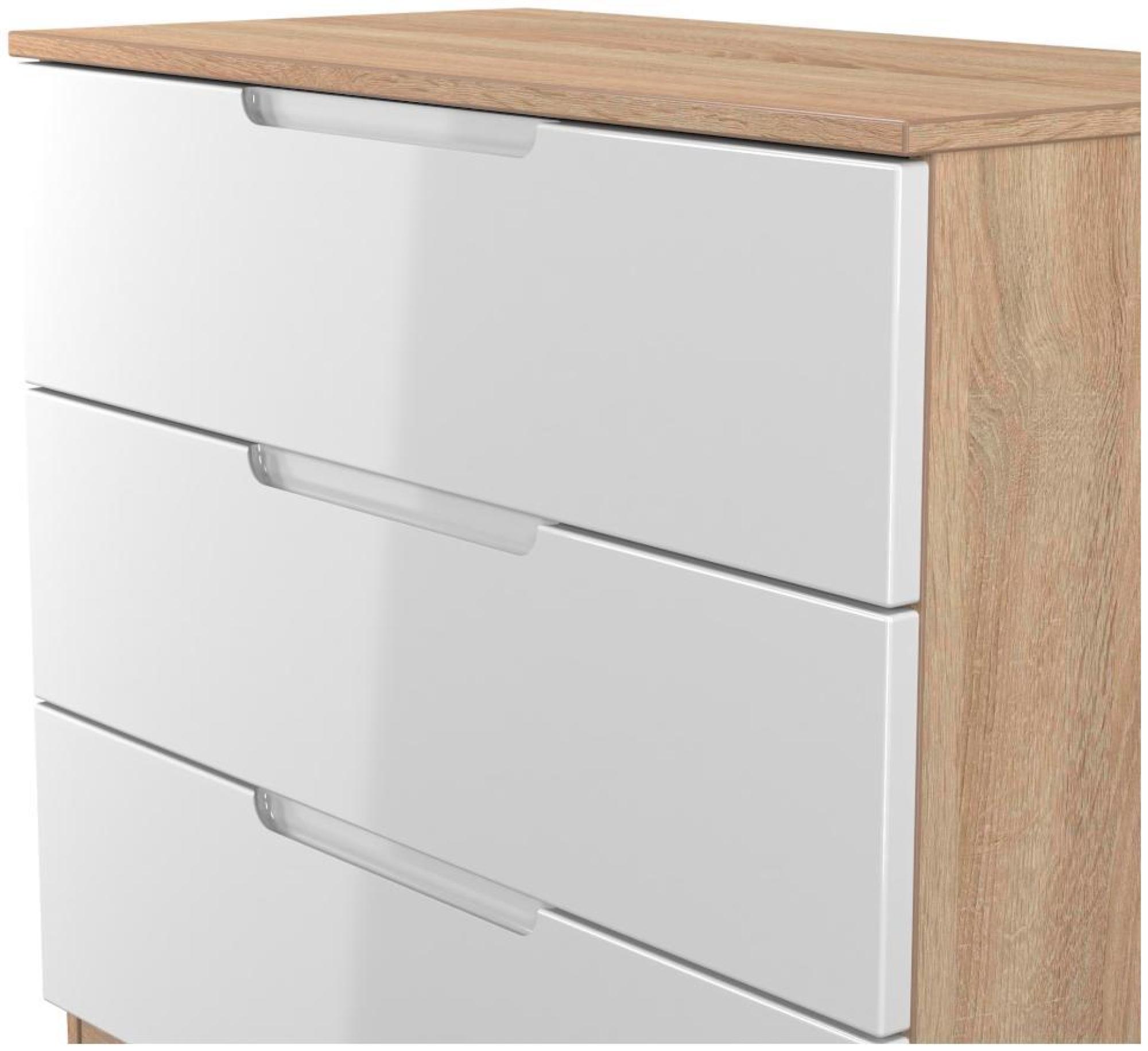 Milan Chest - Small - 3 Drawer - White Gloss and Oak