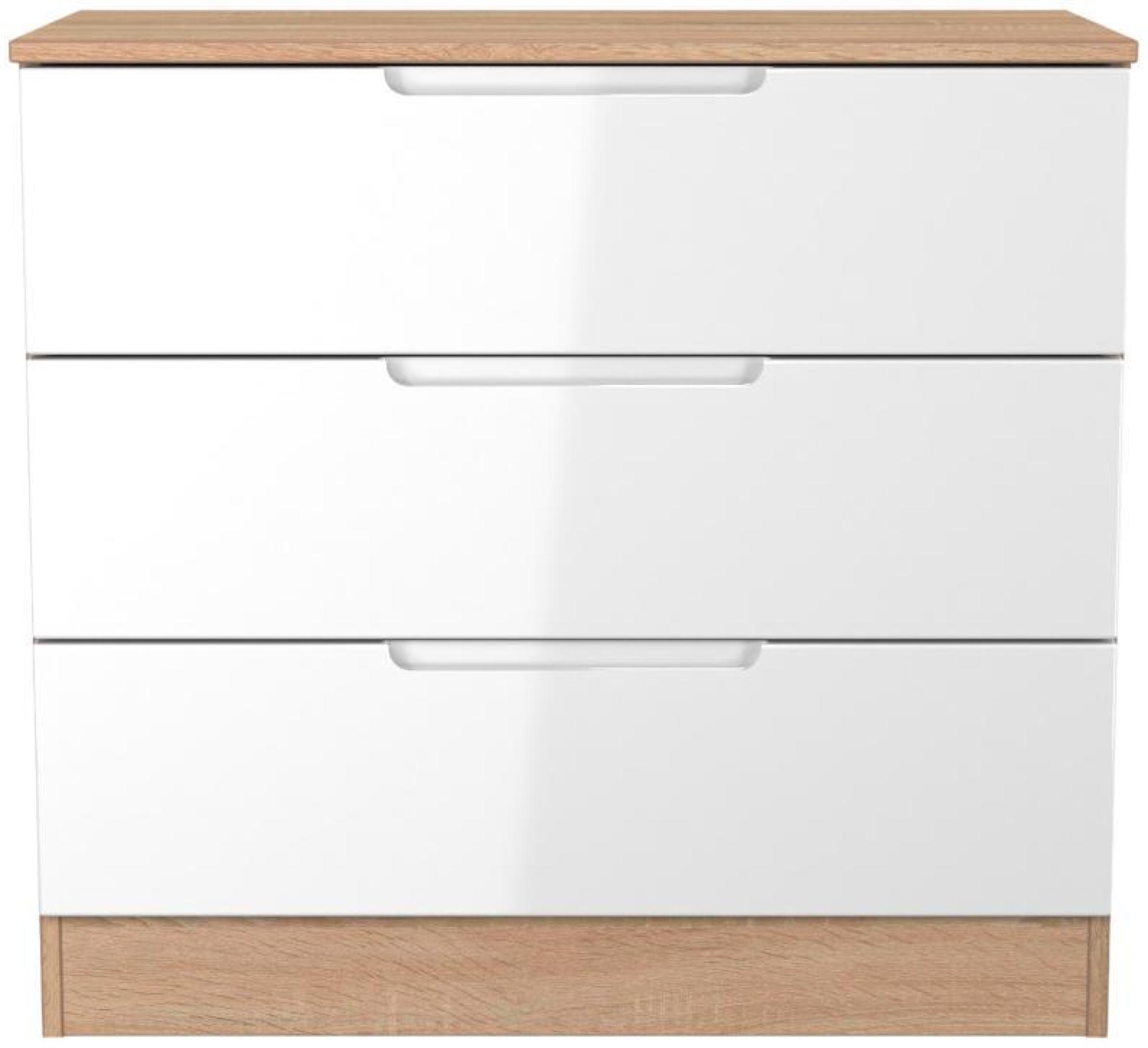 Milan Chest - Small - 3 Drawer - White Gloss and Oak