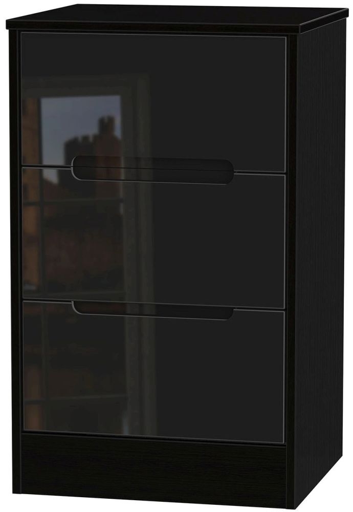 Monaco Bedside Cabinet - 3 Drawer - Black Gloss