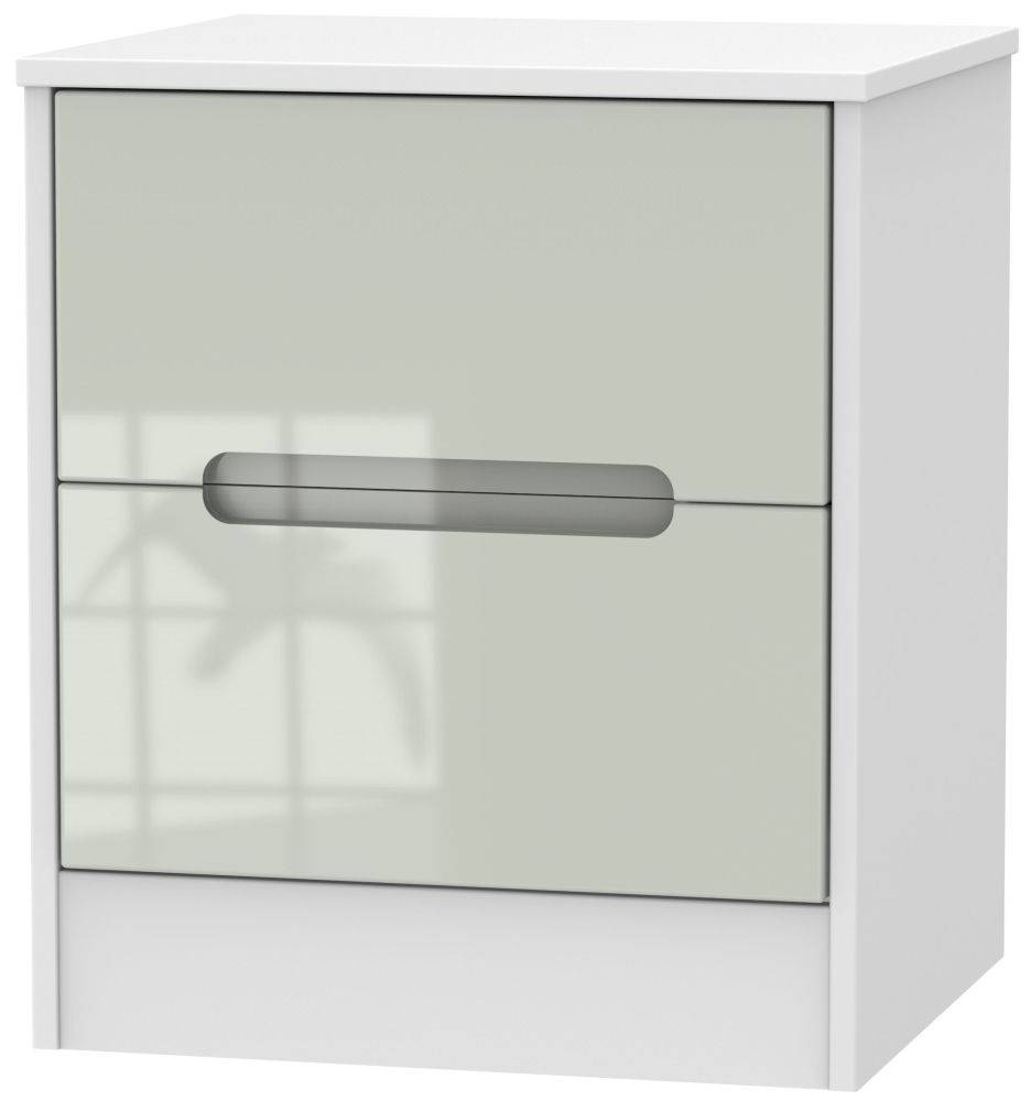 Monaco Cashmere Gloss and White 2 Drawer Bedside Cabinet