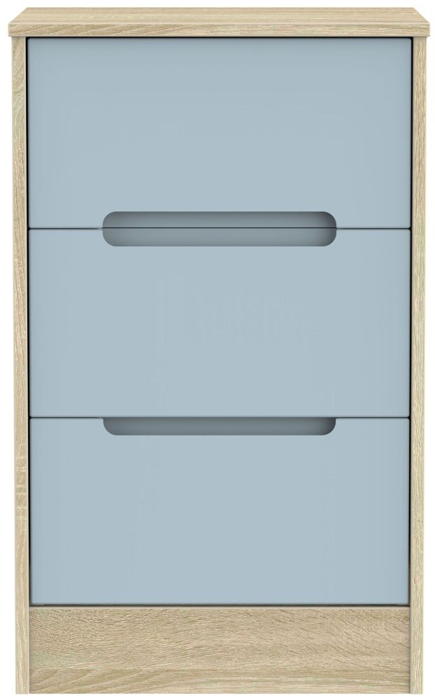 Monaco Denim and Oak Effect 3 Drawer Bedside Cabinet