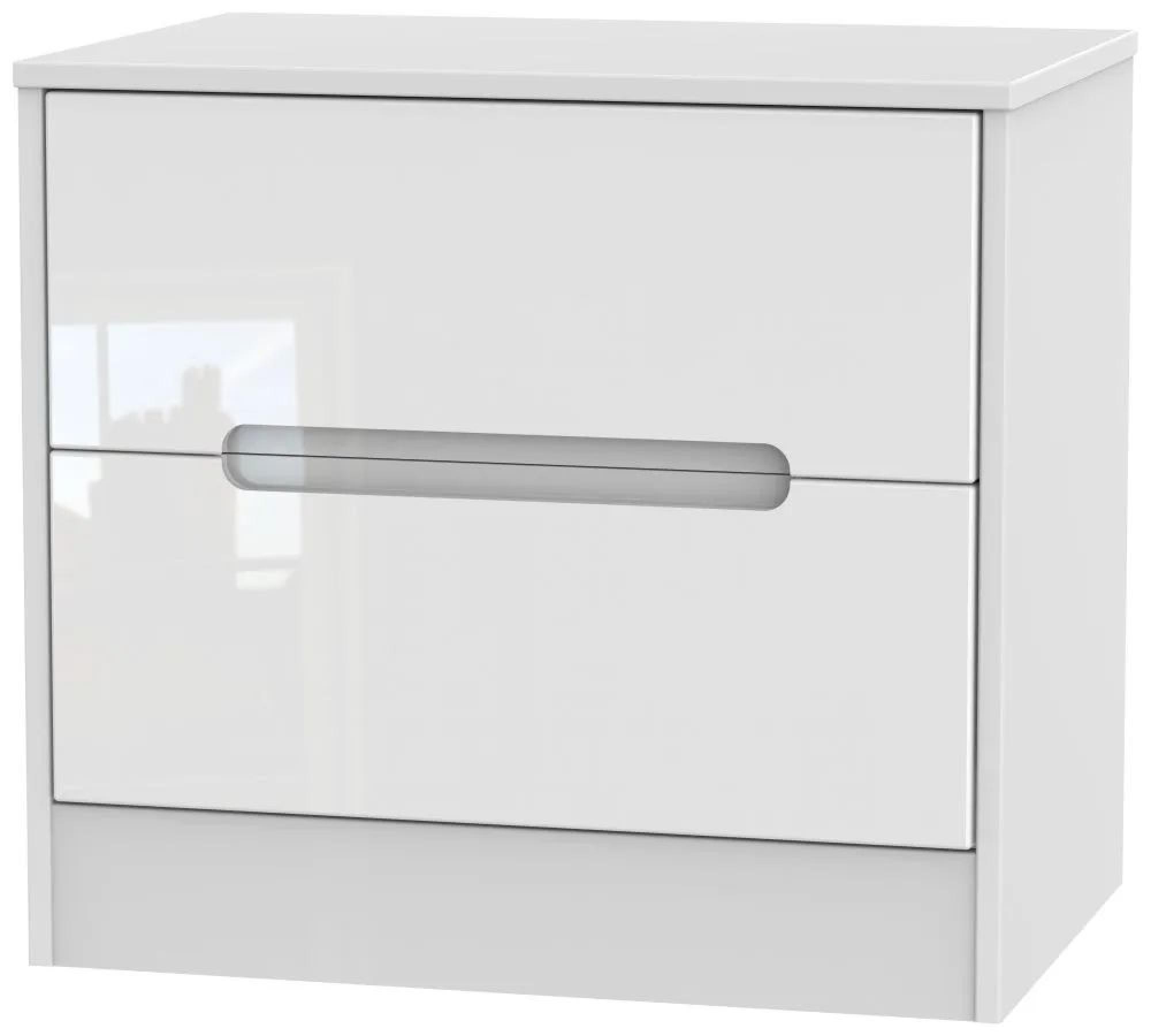 Monaco Bedside Cabinet - Wide - 2 Drawer - White Gloss