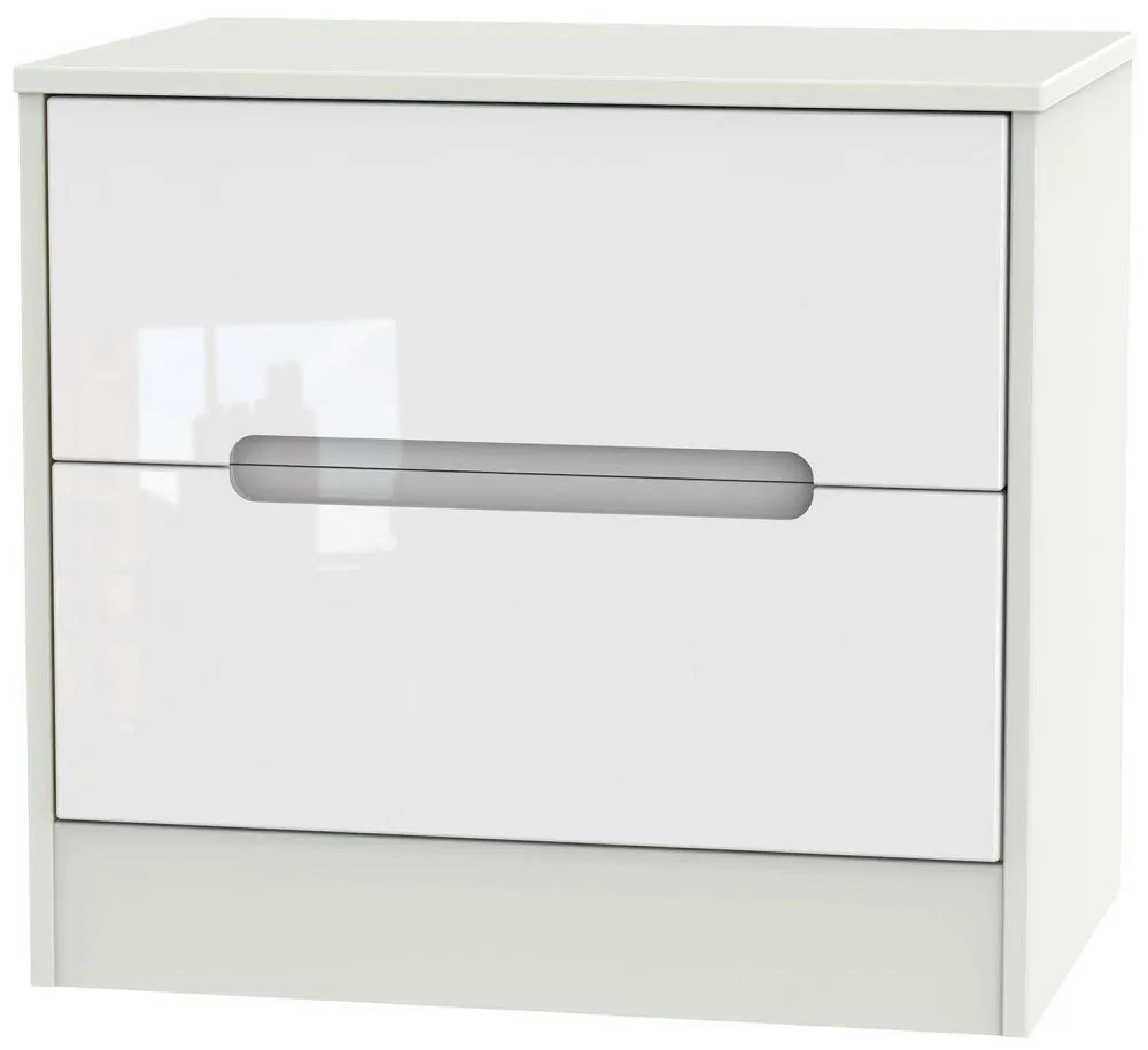 Monaco Bedside Cabinet - Wide - 2 Drawer - White Gloss and Cashmere