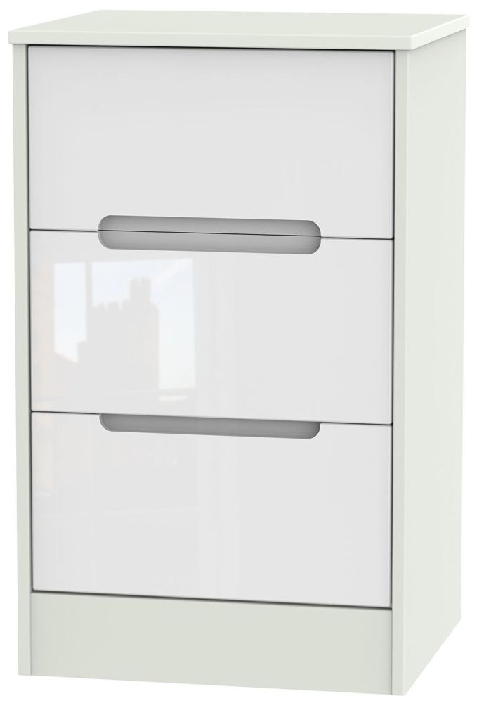 Monaco White Gloss and Cashmere 3 Drawer Bedside Cabinet